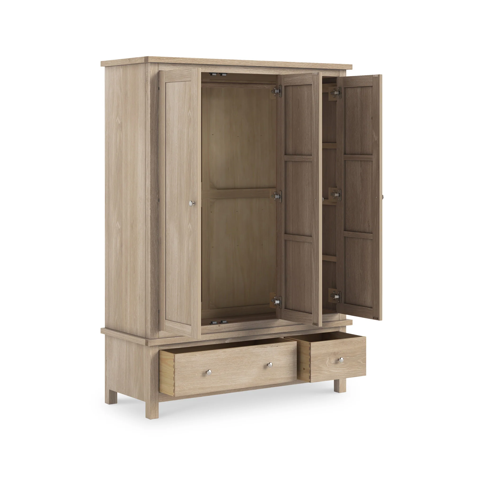 Farro Washed Oak Triple Wardrobe with Drawers - Image 4