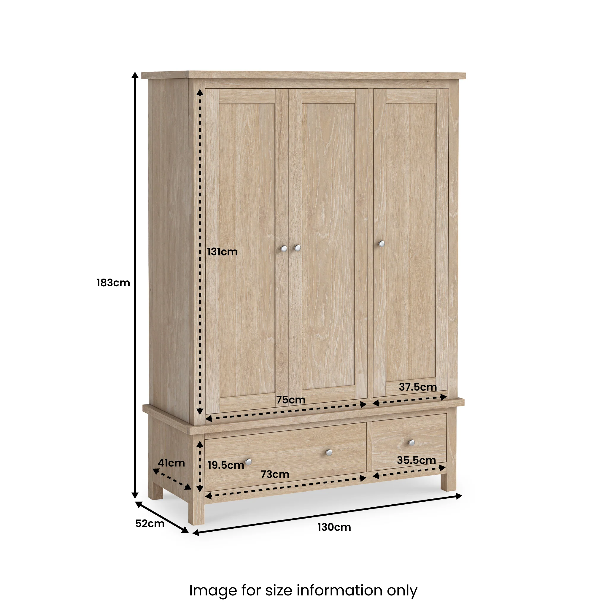 Farro Washed Oak Triple Wardrobe with Drawers - Image 9