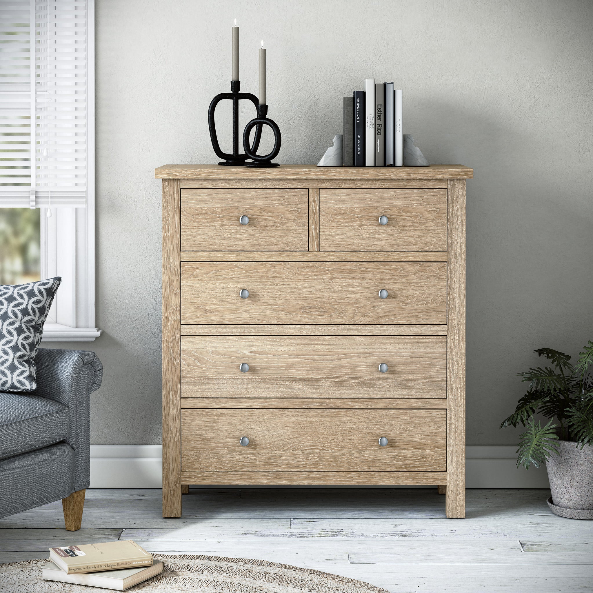 Farro Washed Oak XL 2 Over 3 Chest of Drawers - Image 2