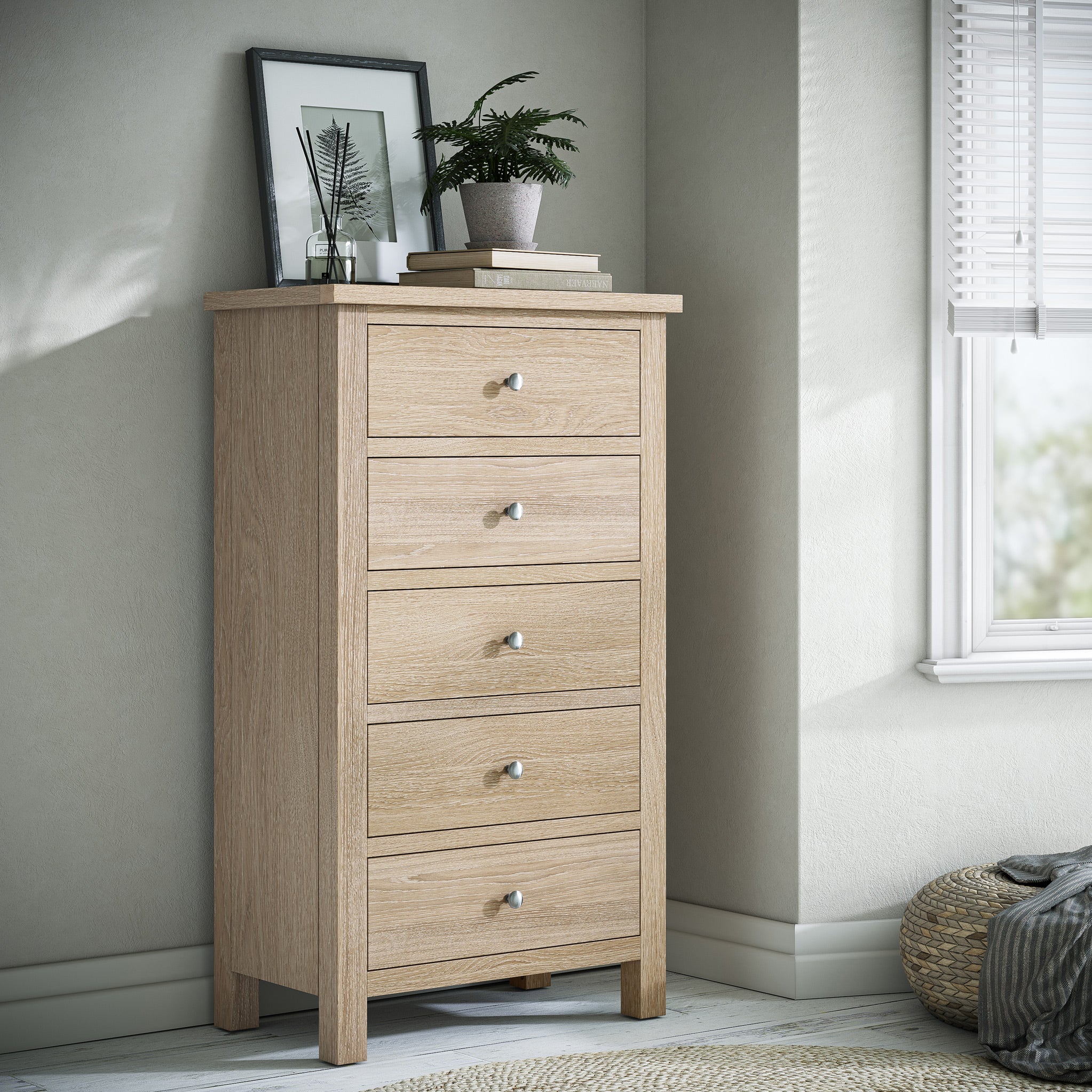 Farro Washed Oak XL 5 Drawer Tallboy Chest - Image 2