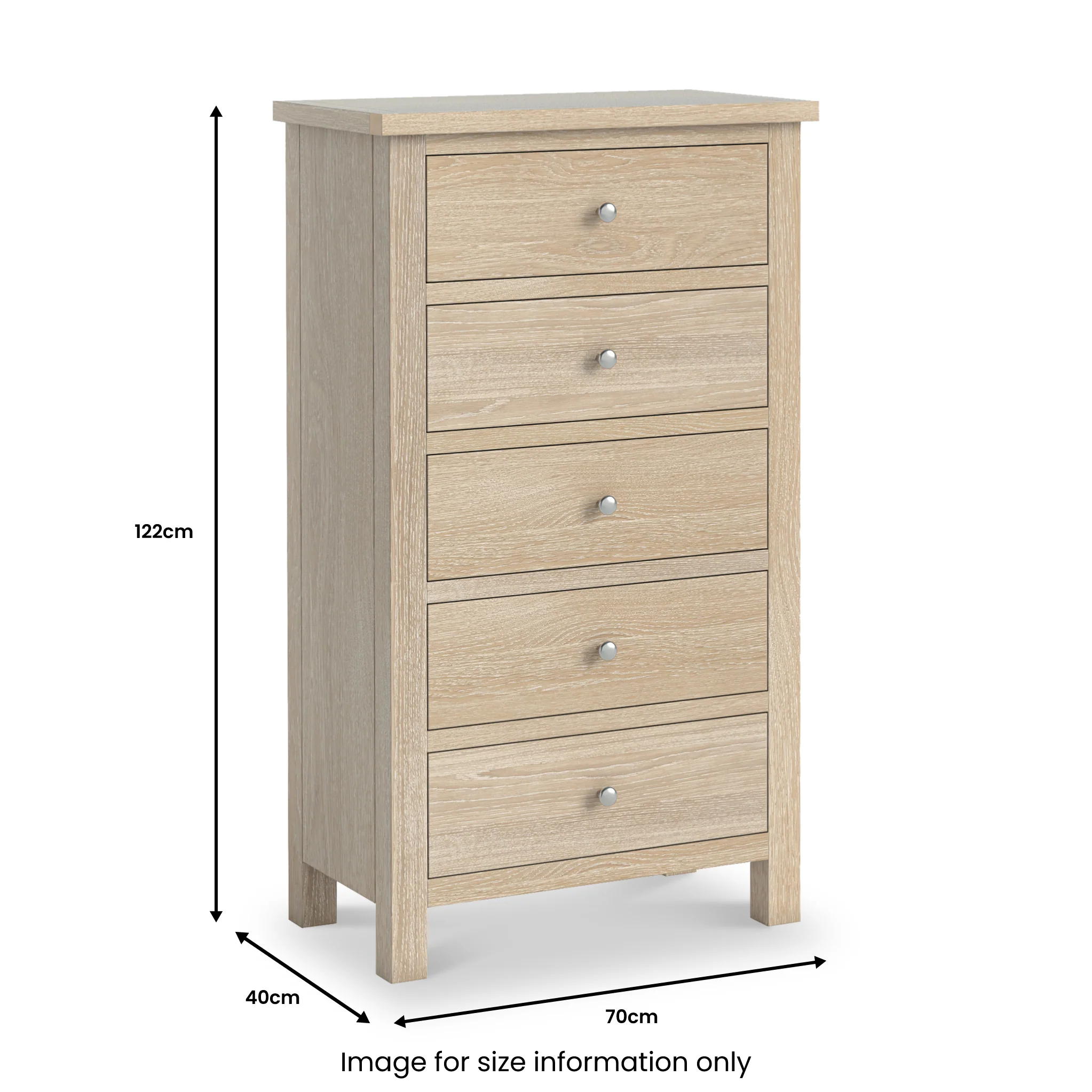 Farro Washed Oak XL 5 Drawer Tallboy Chest - Image 9