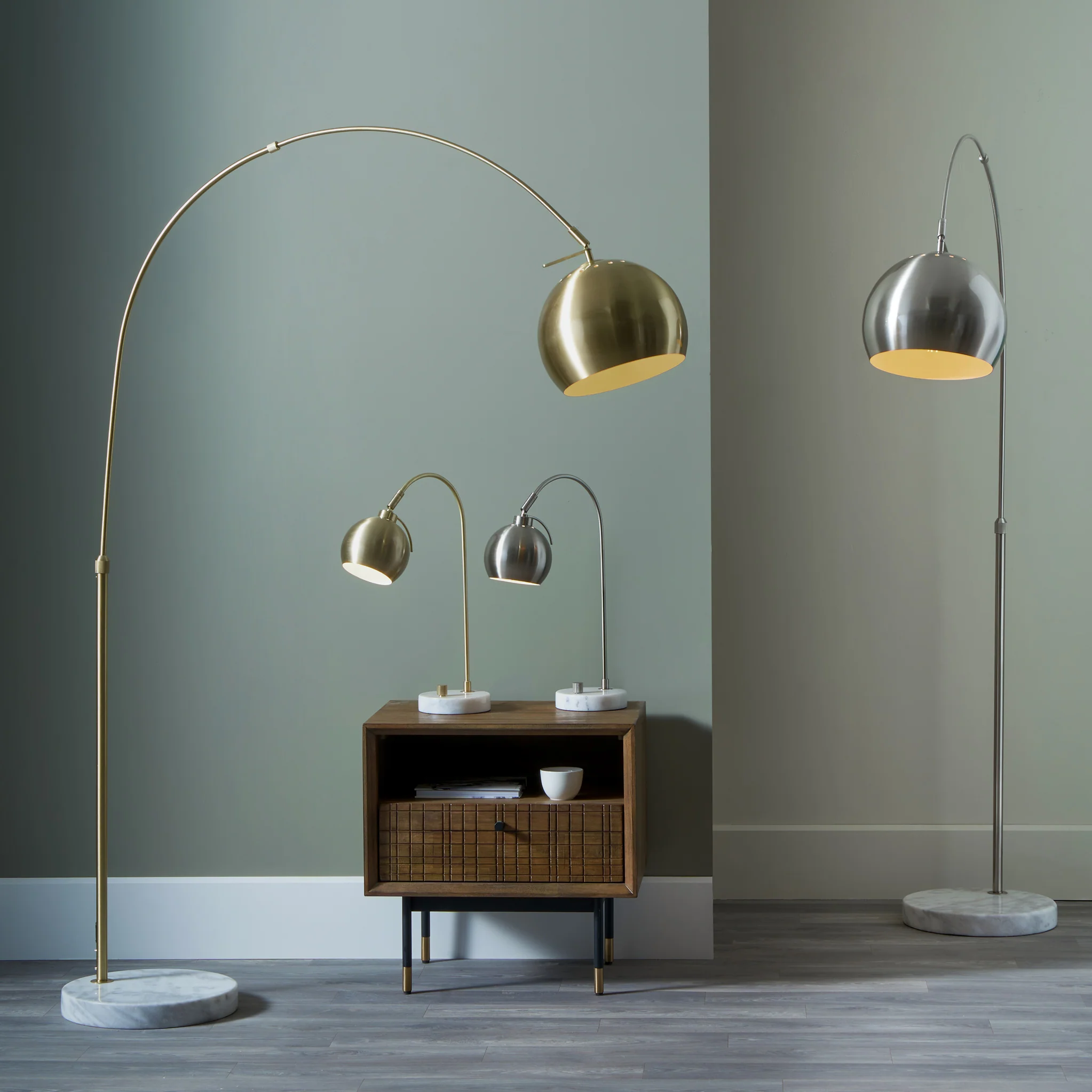 Feliciani Brushed Brass Metal and White Marble Floor Lamp - Image 2