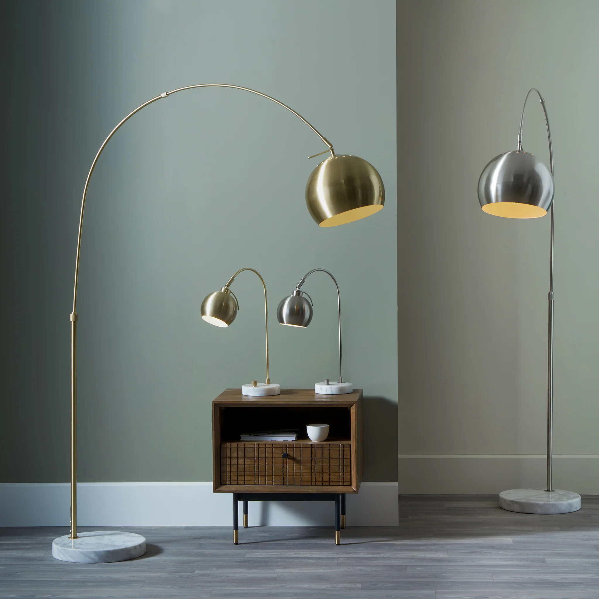 Feliciani Brushed Silver Metal and White Marble Floor Lamp - Image 2