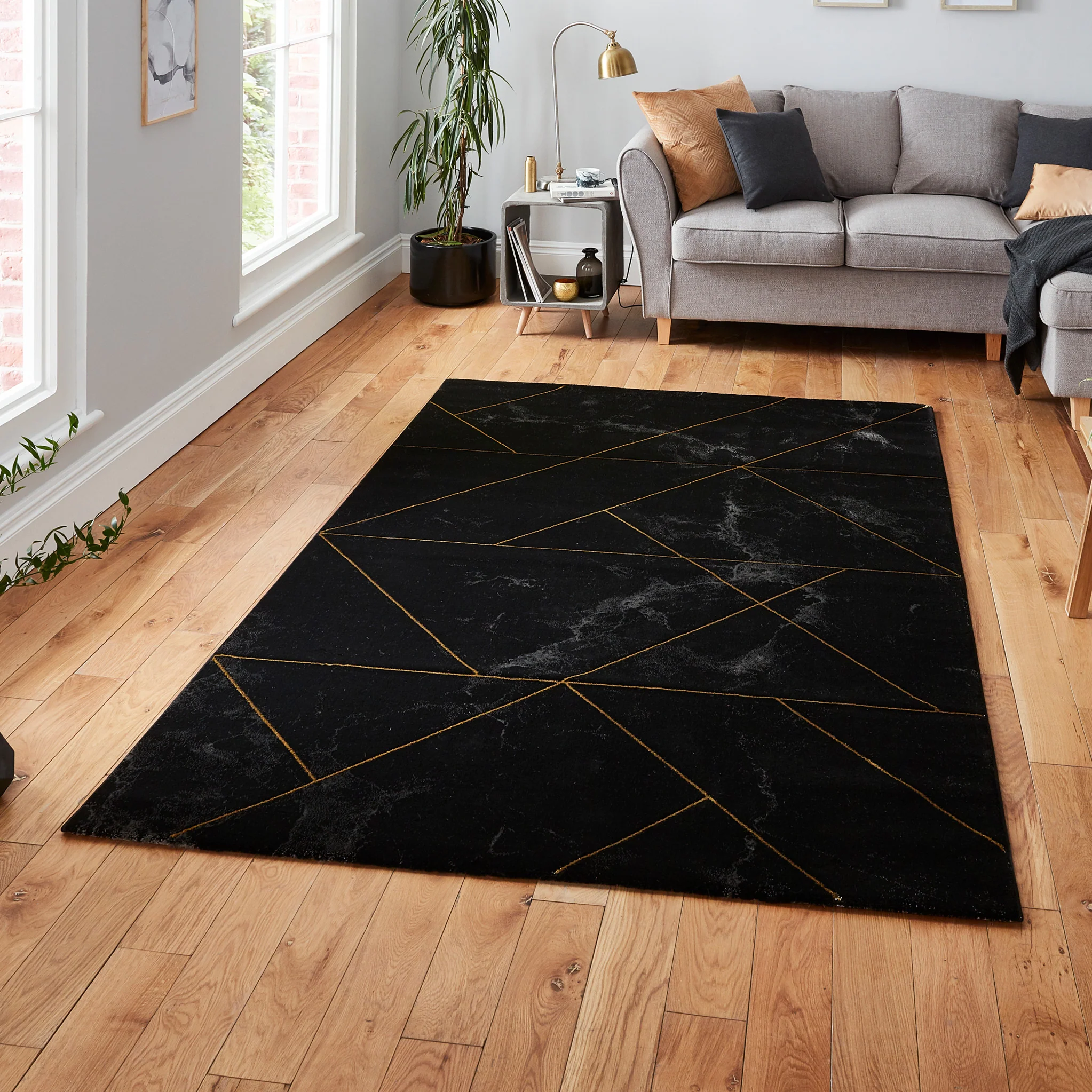 Fenway Black & Gold Geometric Super Soft Rug - Image 2