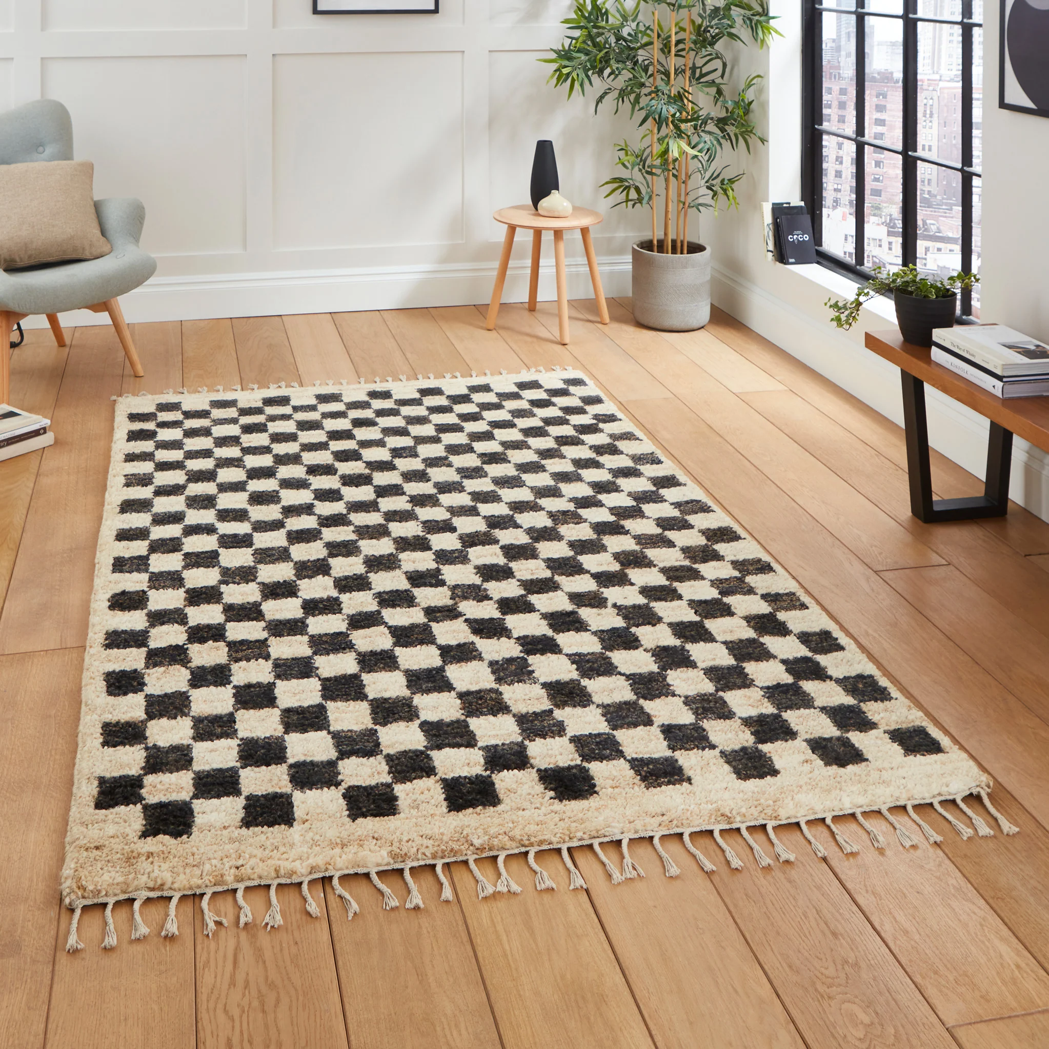 Franklin Natural Hemp Black/Ivory Chequered Rug - Image 2