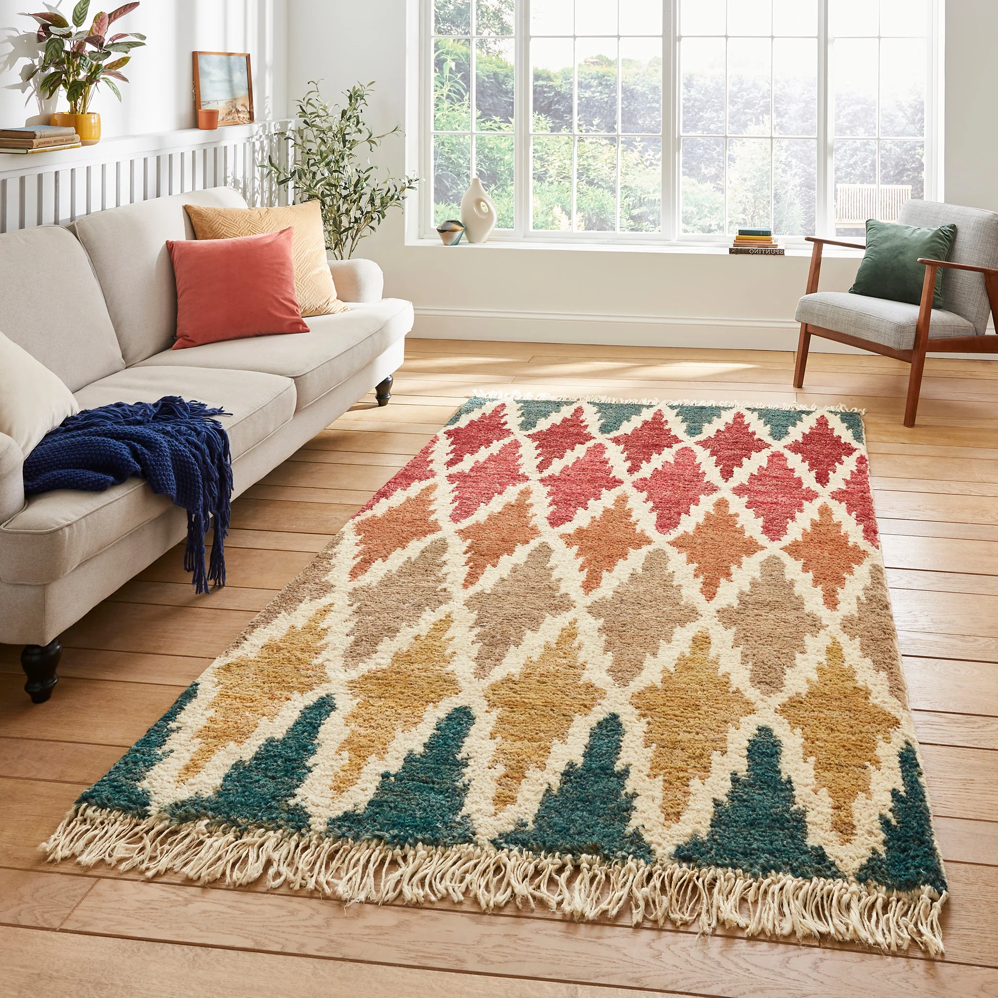 Franklin Natural Hemp Multi Coloured Diamond Rug - Image 2