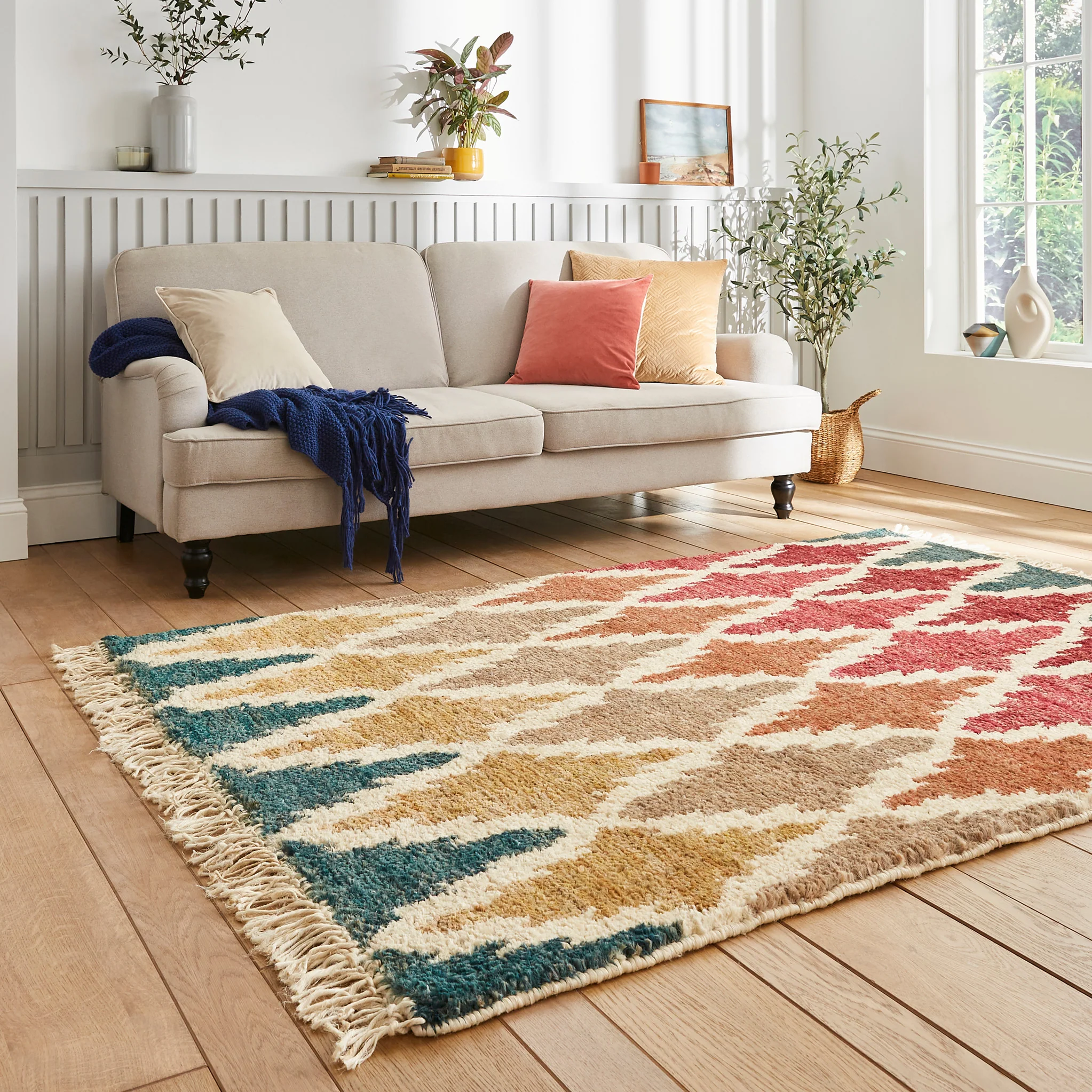 Franklin Natural Hemp Multi Coloured Diamond Rug - Image 3