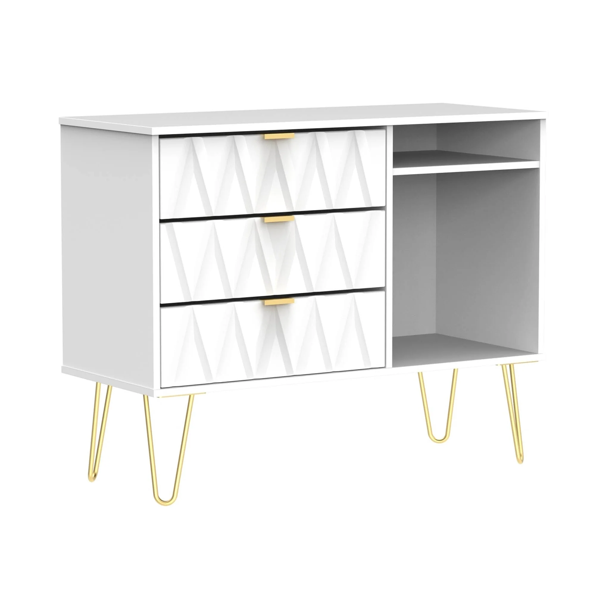 Geo 3 Drawer TV Unit with Gold Hairpin Legs - Image 6