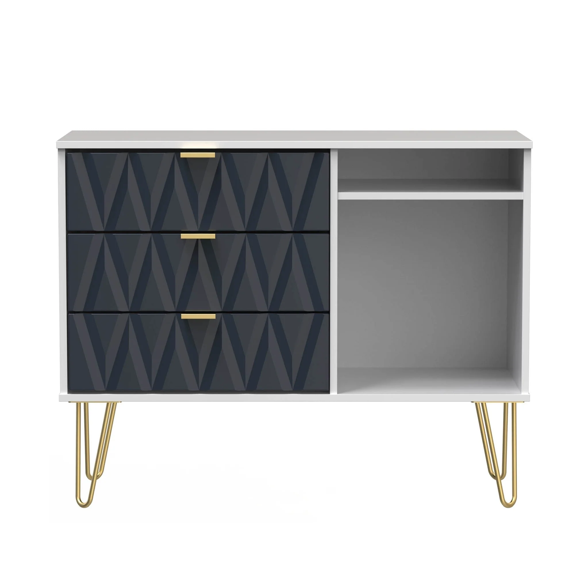 Geo 3 Drawer TV Unit with Gold Hairpin Legs - Image 9