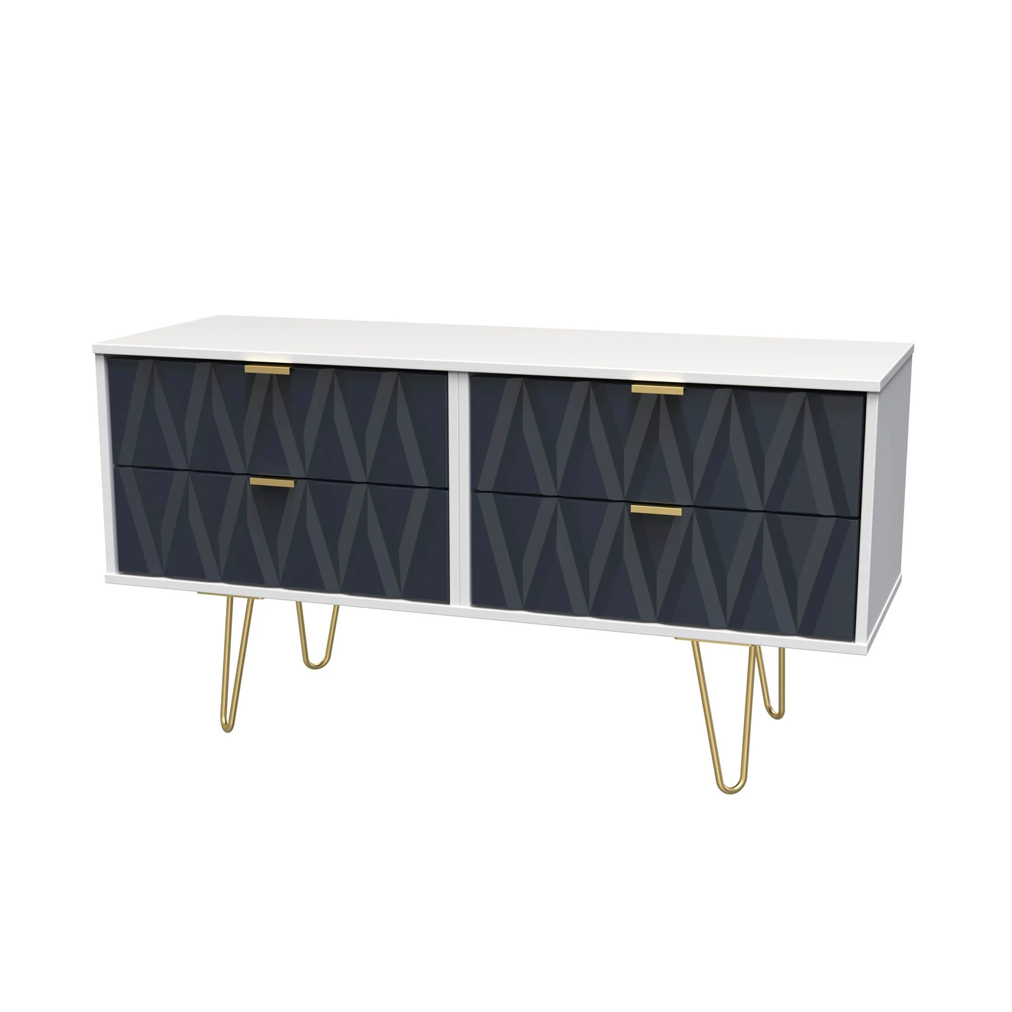 Geo 4 Drawer Low TV Unit with Gold Hairpin Legs - Image 4