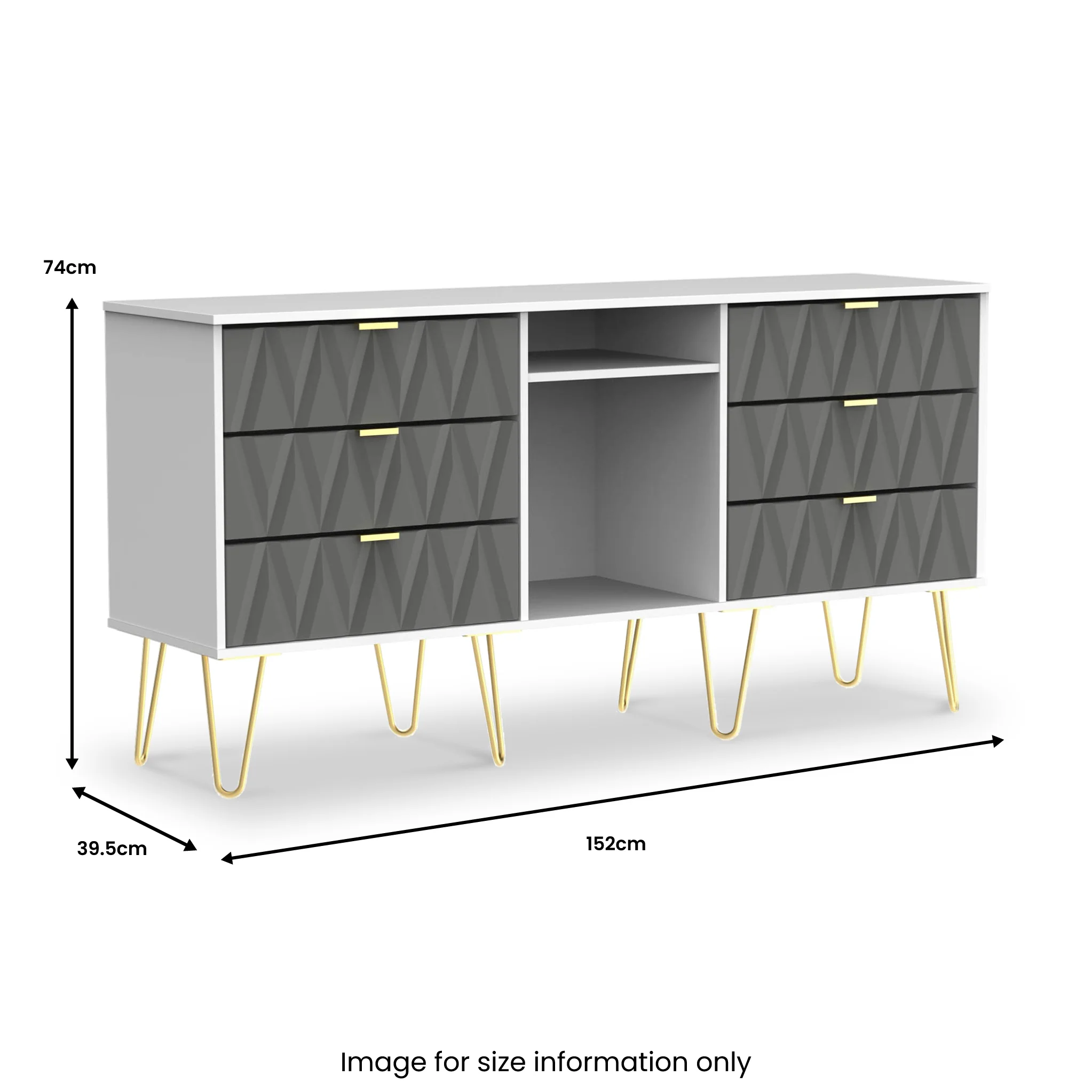Geo 6 Drawer Sideboard with Gold Hairpin Legs - Image 19