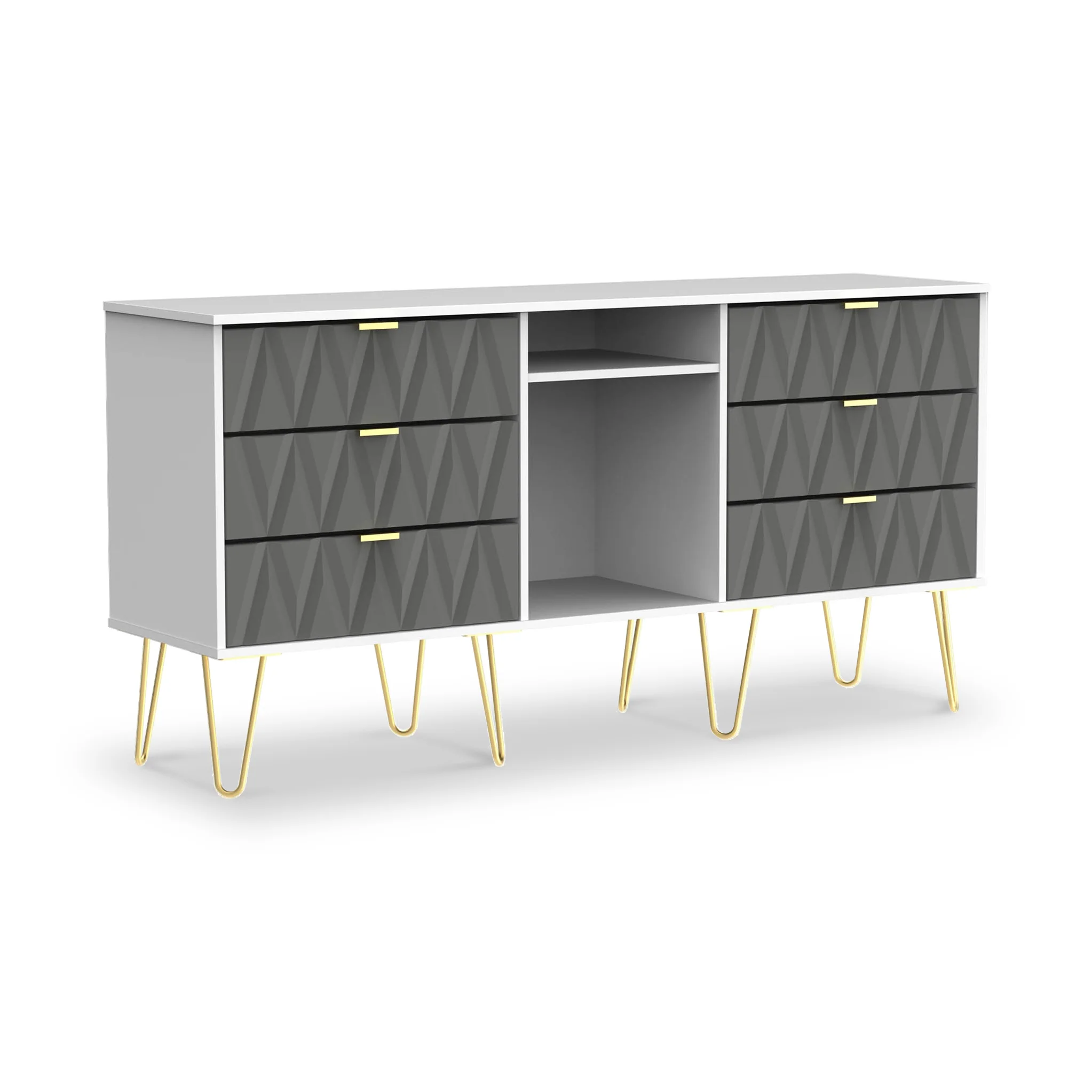 Geo 6 Drawer Sideboard with Gold Hairpin Legs - Image 7