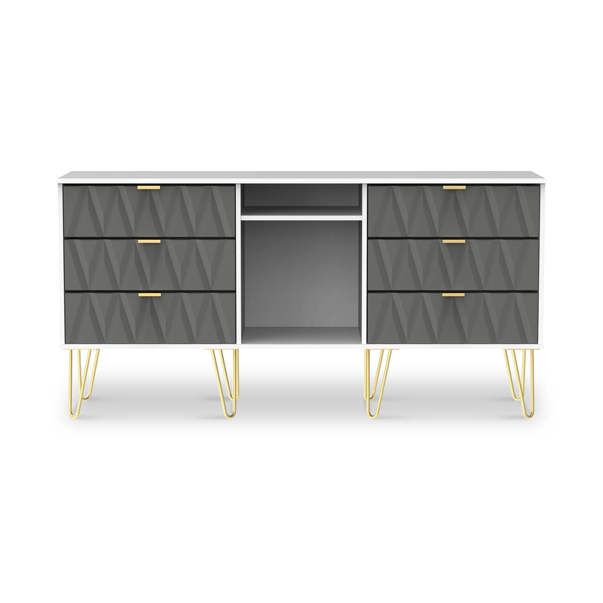 Geo 6 Drawer Sideboard with Gold Hairpin Legs - Image 8