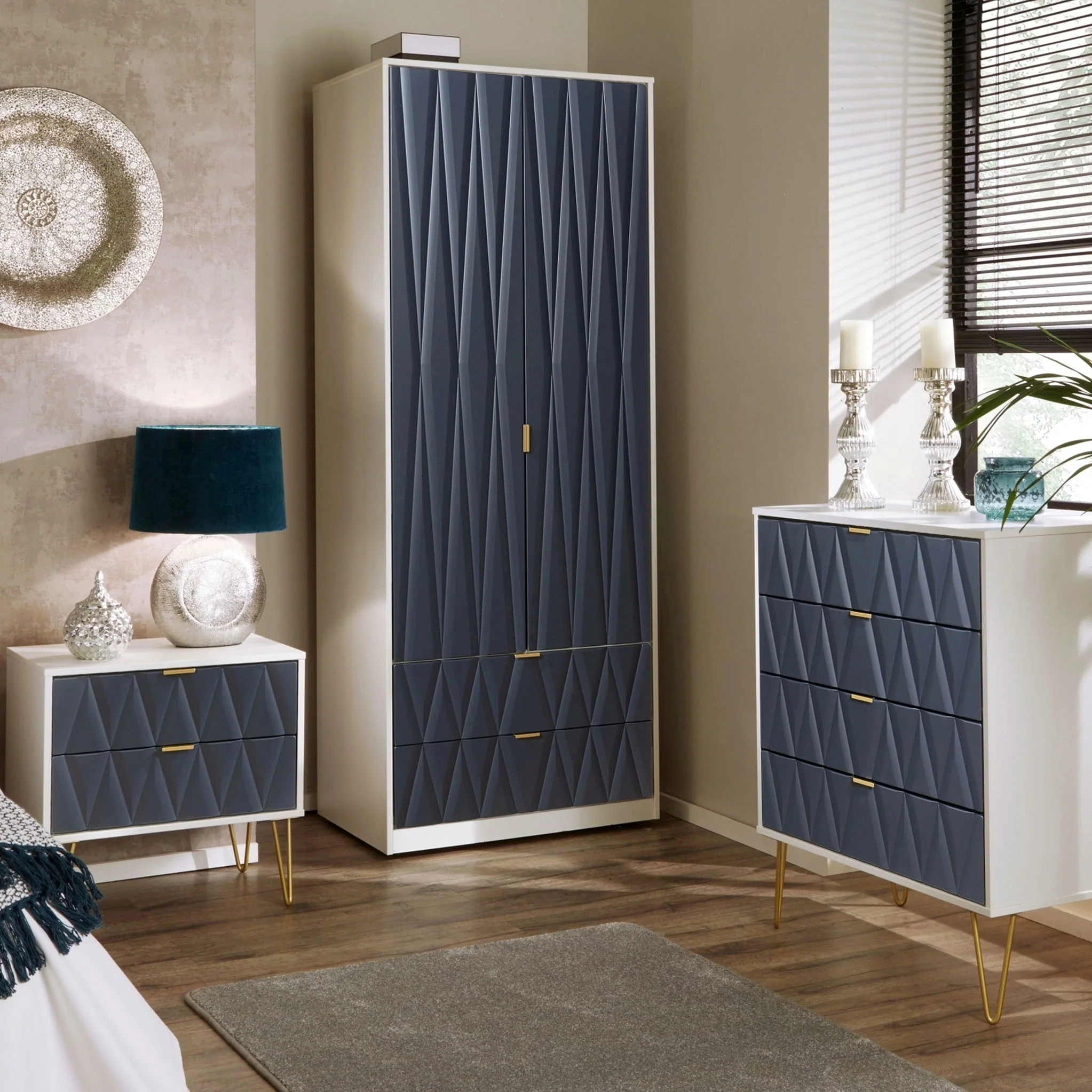 Geo Panelled 2 Door 2 Drawer Wardrobe - Image 12