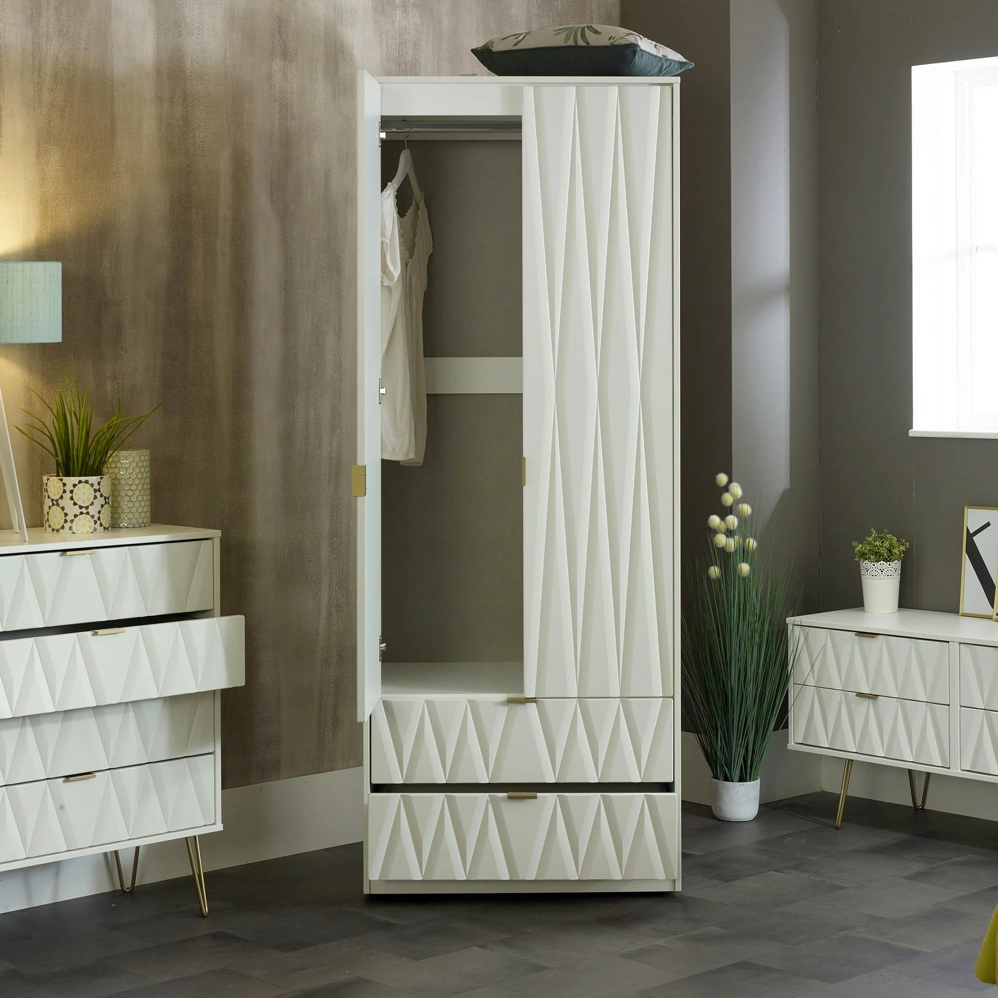 Geo Panelled 2 Door 2 Drawer Wardrobe - Image 17
