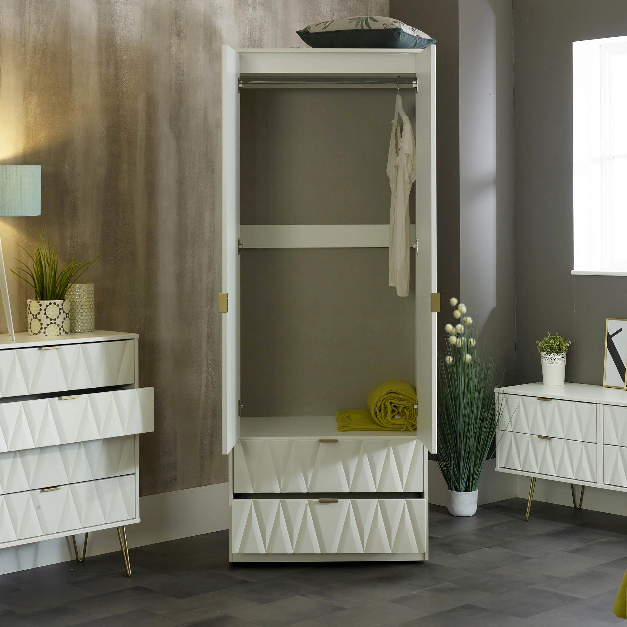 Geo Panelled 2 Door 2 Drawer Wardrobe - Image 19