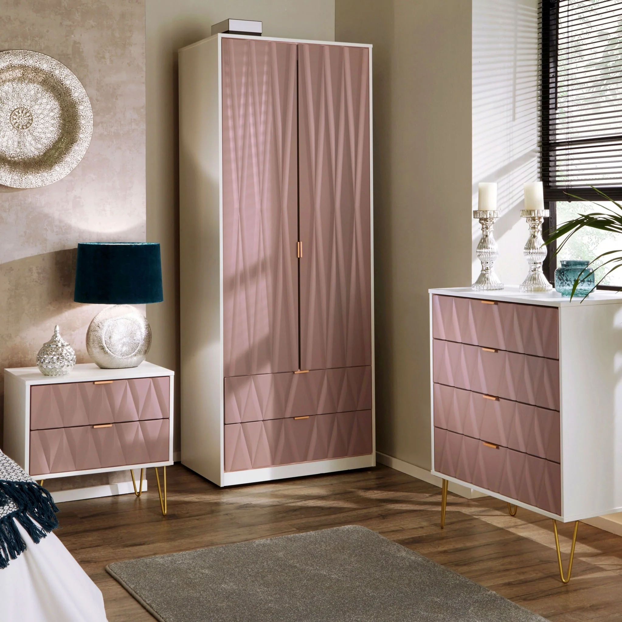 Geo Panelled 2 Door 2 Drawer Wardrobe - Image 7