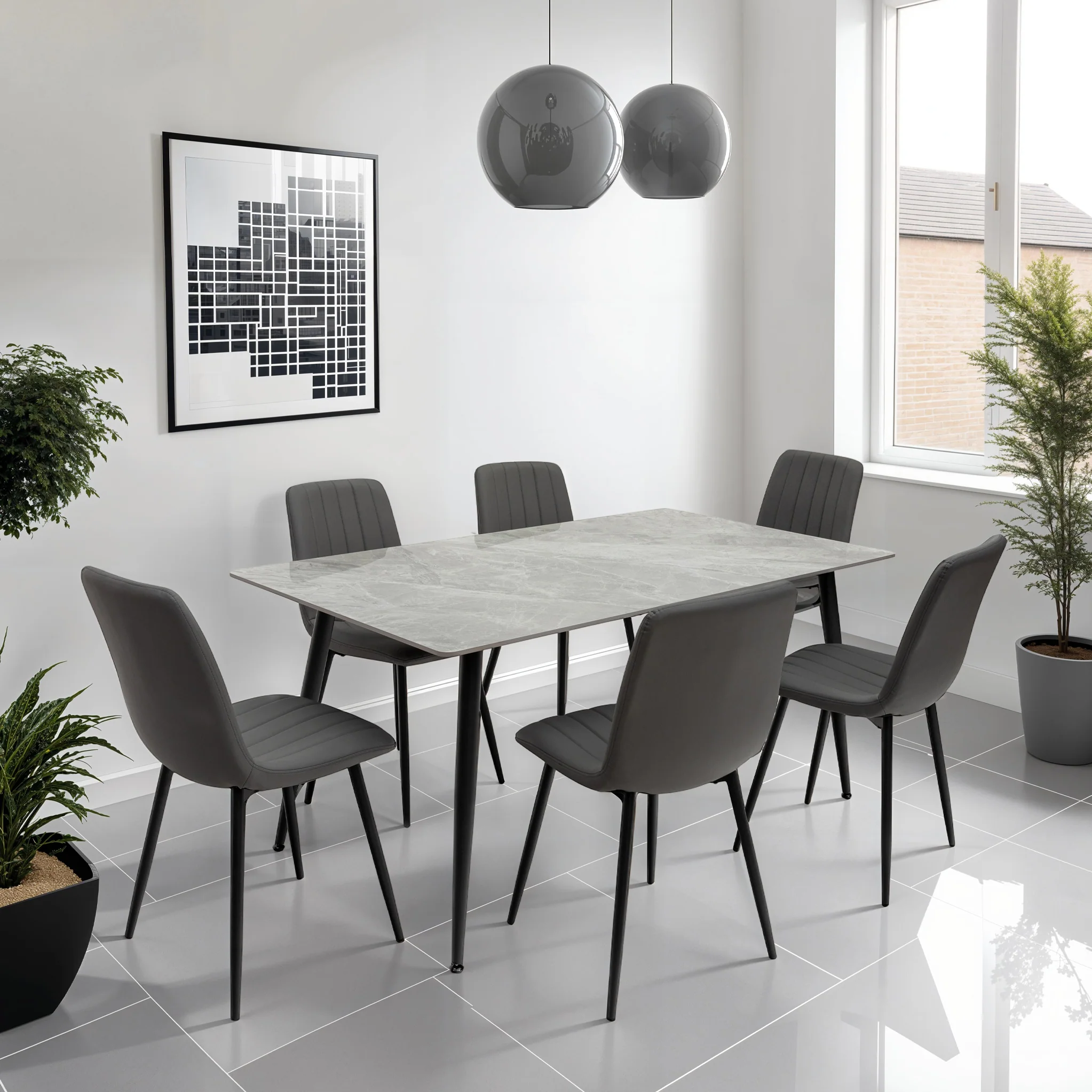 Geri Grey Faux Leather Curved Seat Dining Chair - Image 2