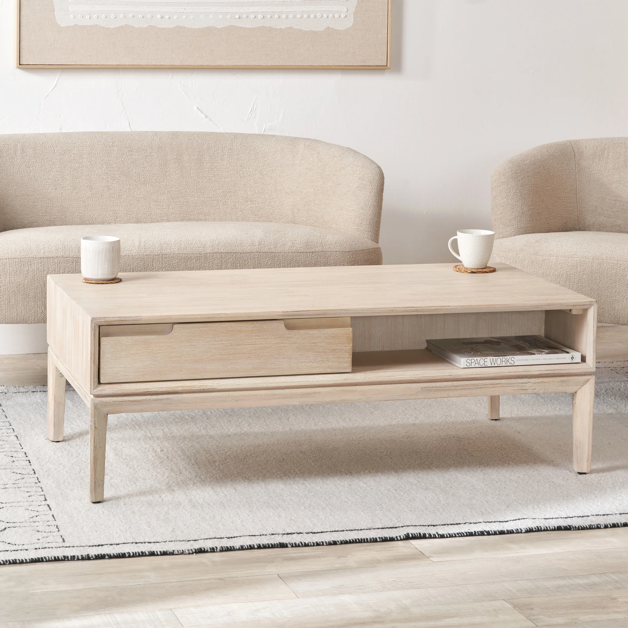 Gio White Sand Acacia 2 Drawer Coffee Table - Image 2