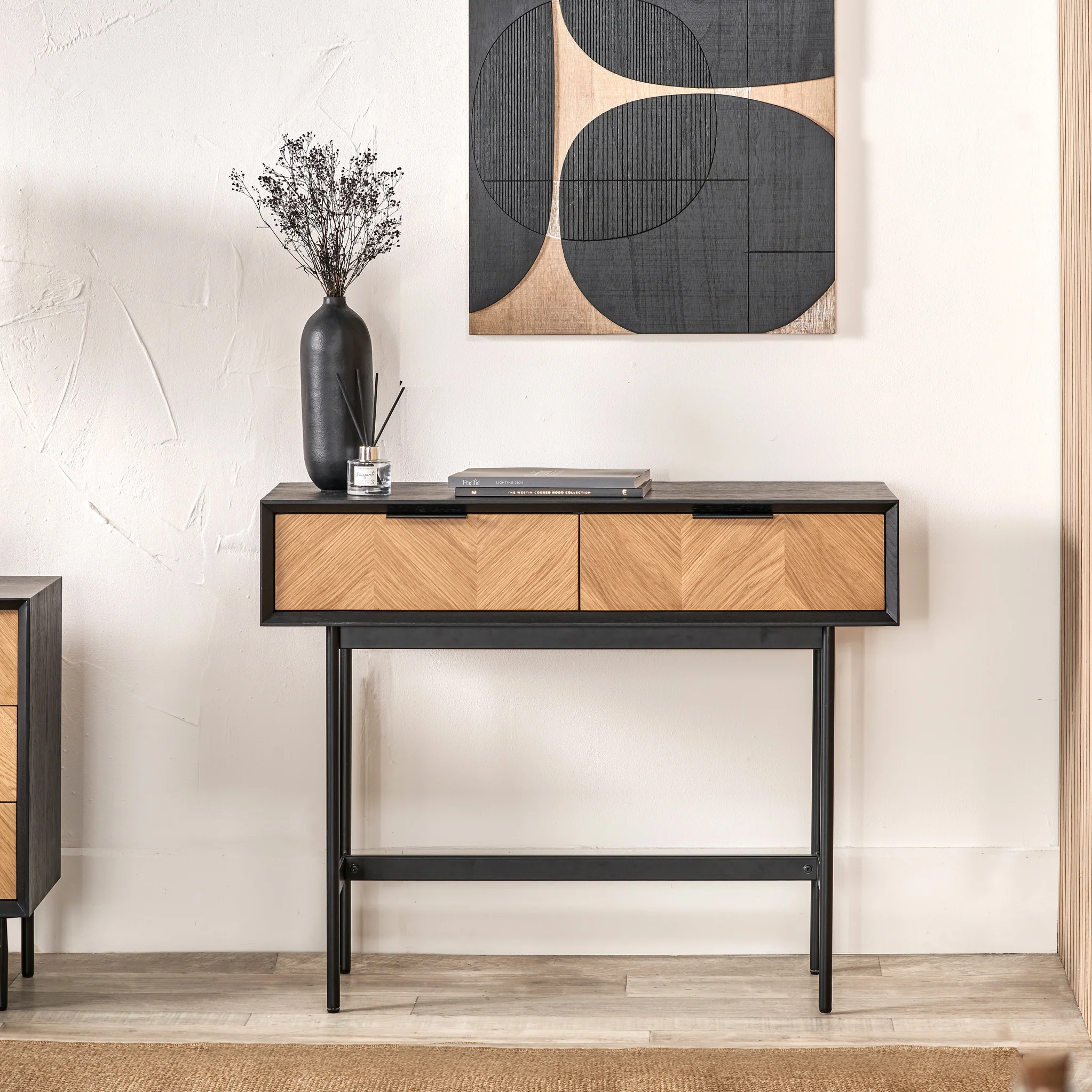 Hailee Oak and Pine 2 Drawer Console Table - Image 2