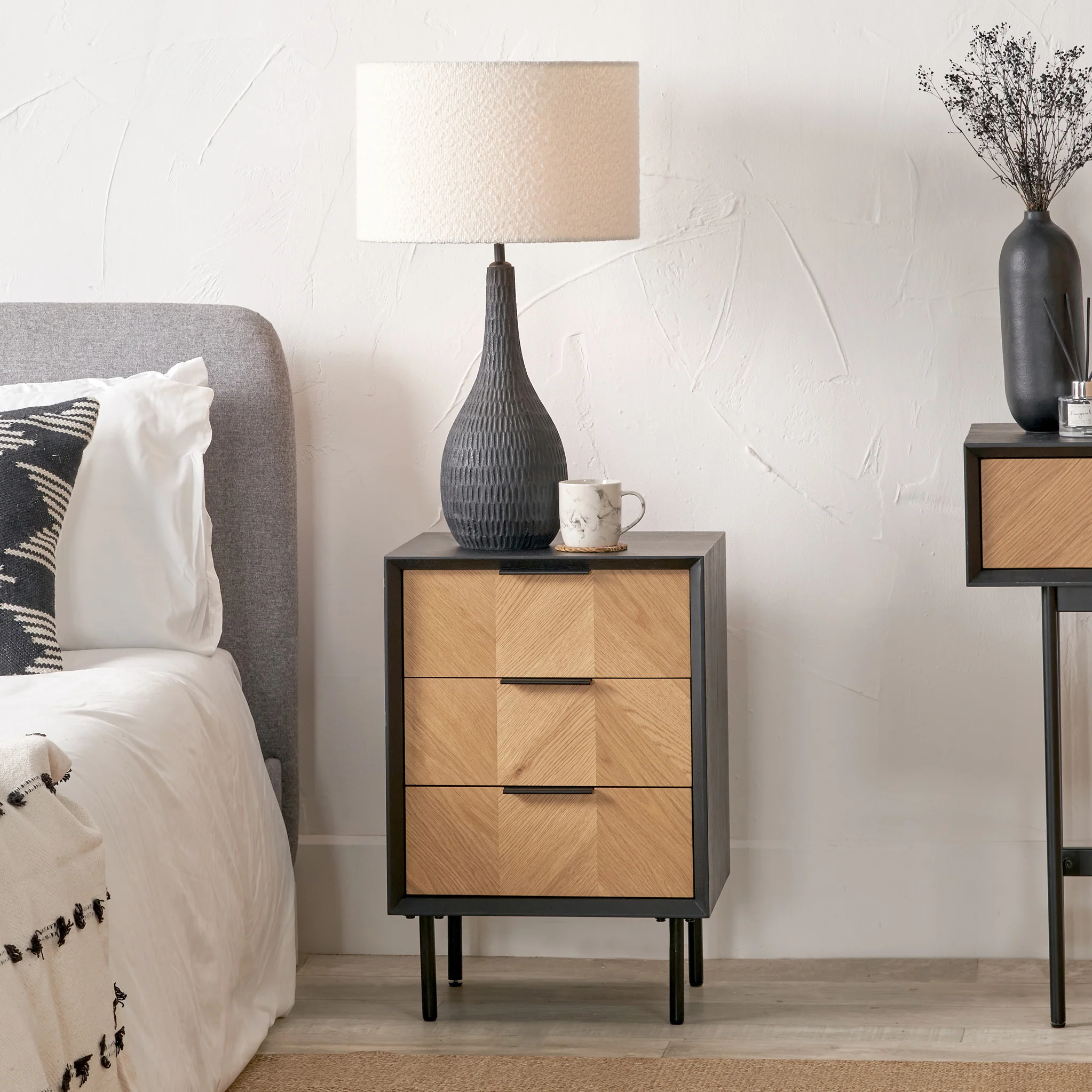 Hailee Oak and Pine 3 Drawer Bedside Table - Image 2