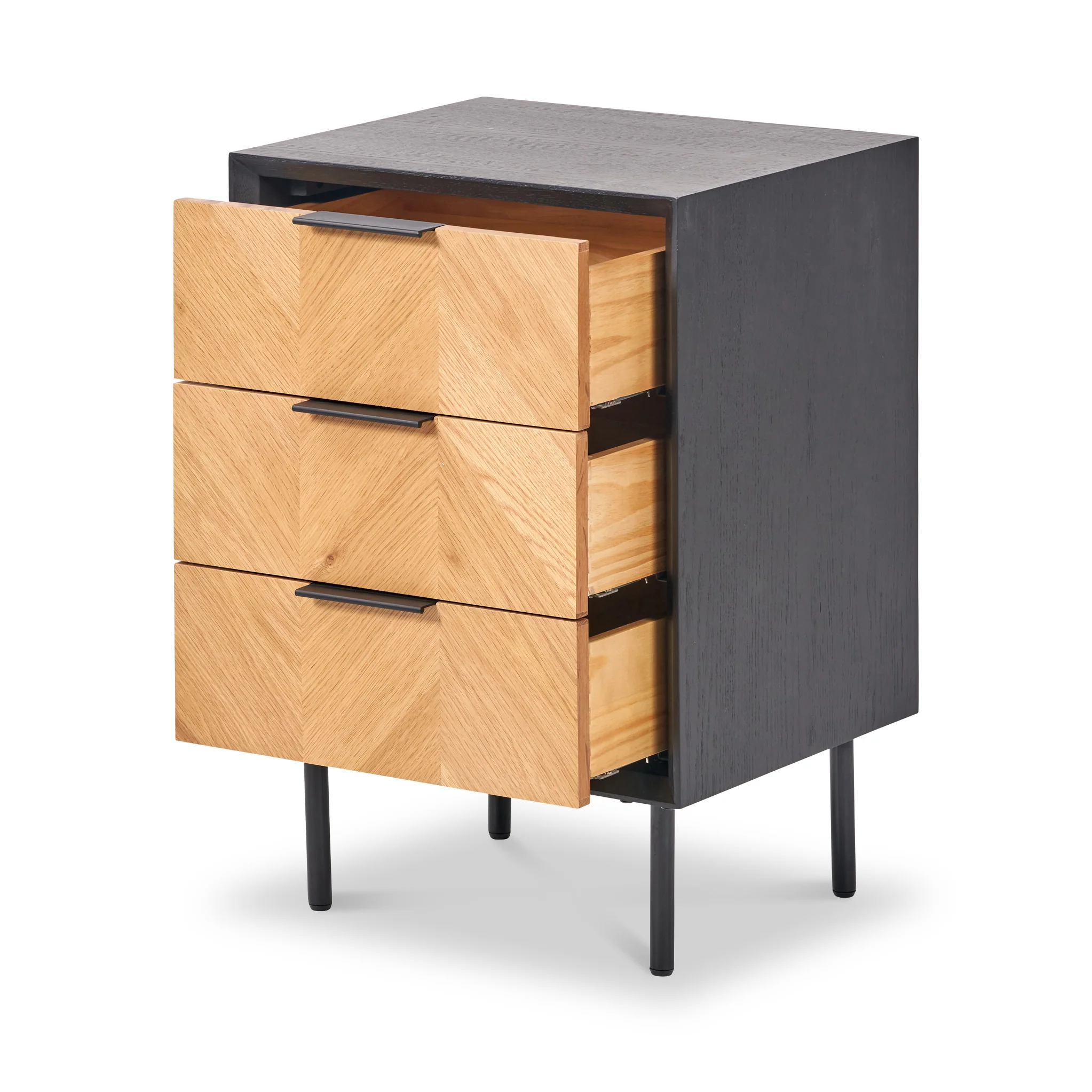 Hailee Oak and Pine 3 Drawer Bedside Table - Image 4