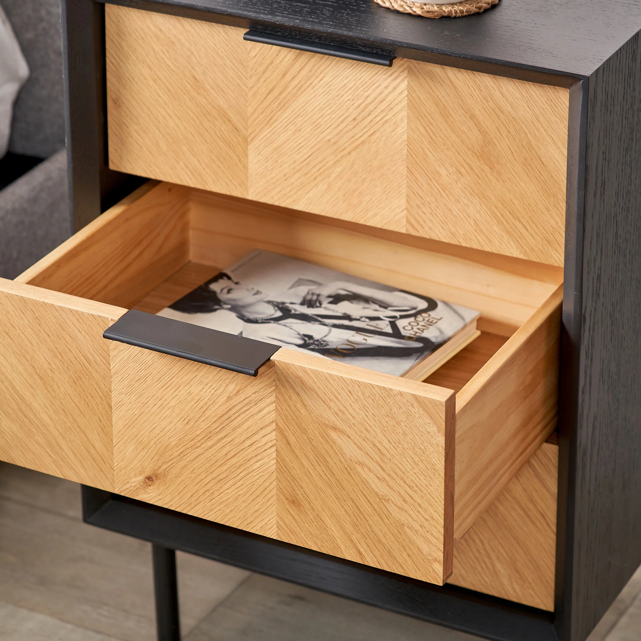 Hailee Oak and Pine 3 Drawer Bedside Table - Image 6