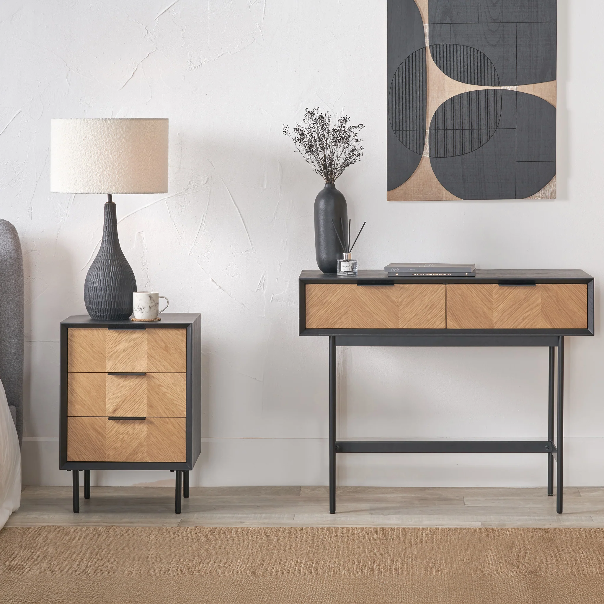 Hailee Oak and Pine 3 Drawer Bedside Table - Image 7