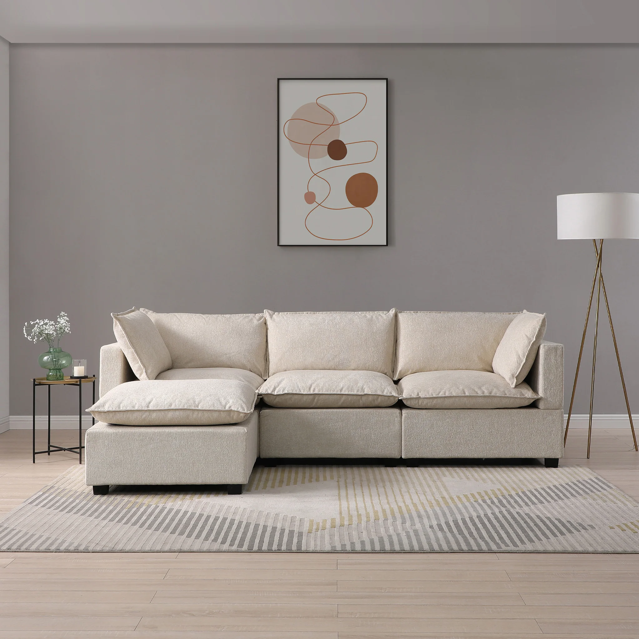 Hampton 3 Seater Boucle Chaise Sofa - Image 6