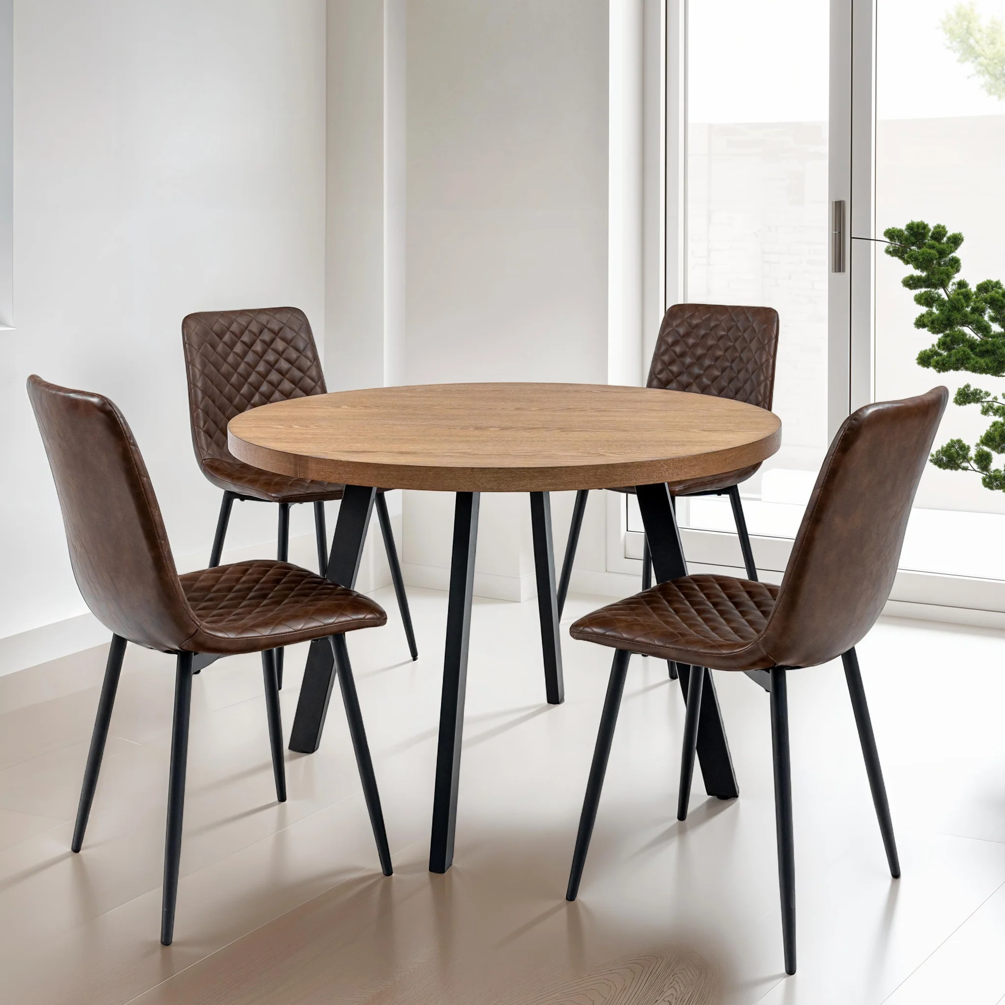 Harding 110cm Round Dining Table with 4 Faux Leather Dining Chairs - Image 2