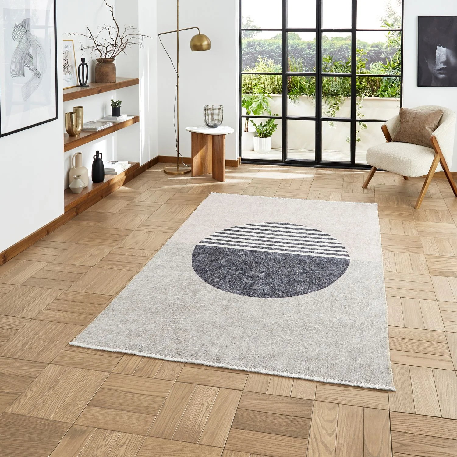 Harford Circle Design Flatweave Washable Rug - Image 15