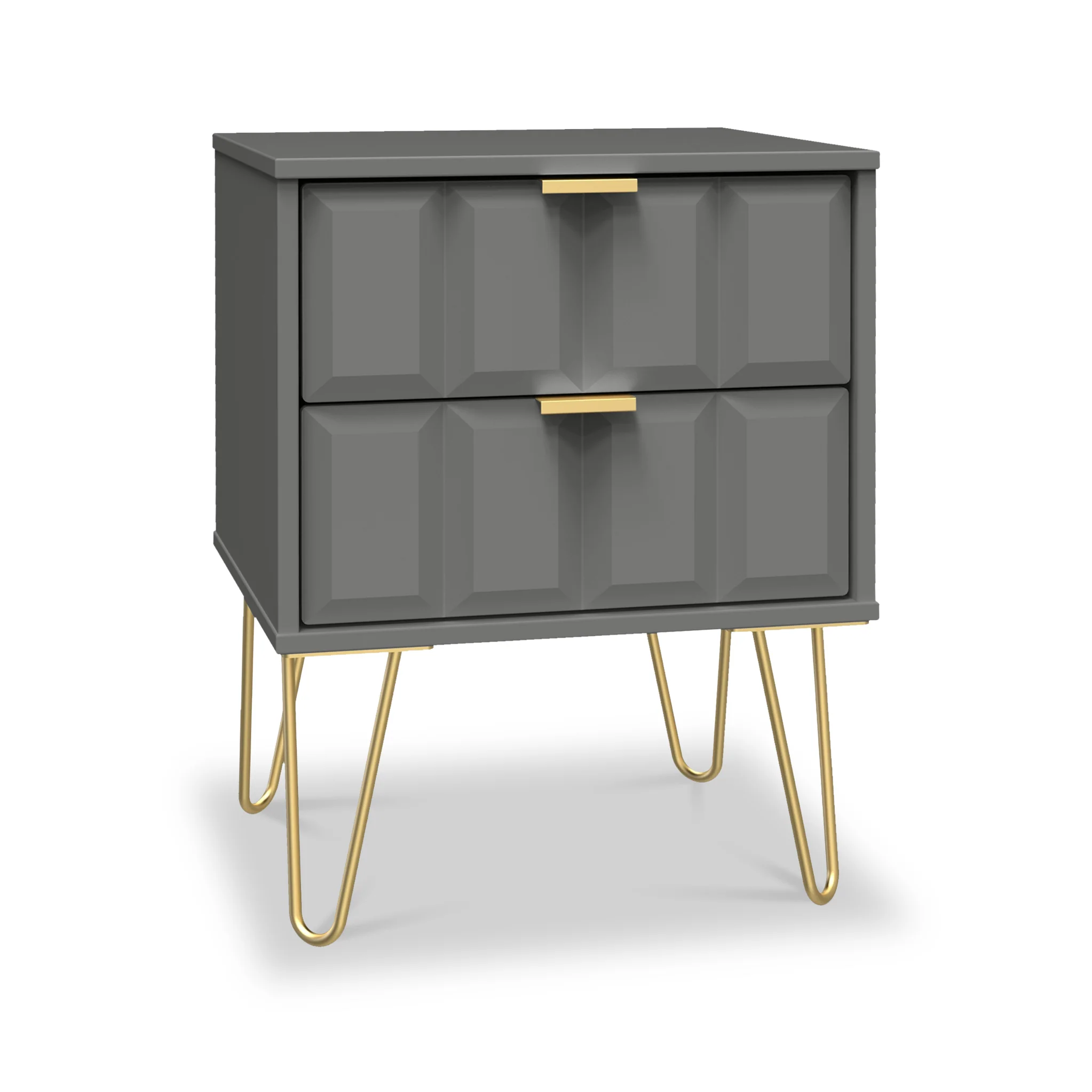 Harlow 2 Drawer Bedside with Gold Hairpin Legs