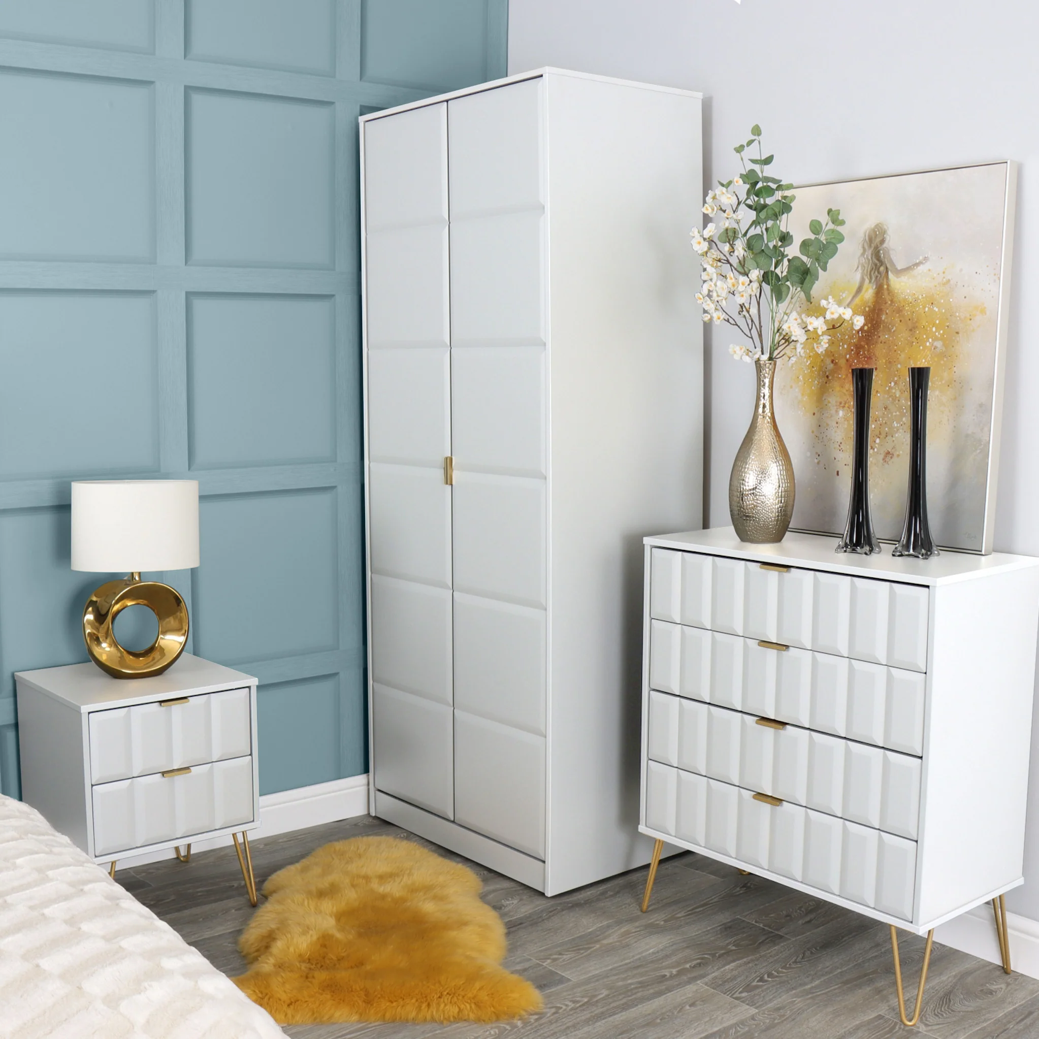Harlow 2 Drawer Bedside with Gold Hairpin Legs - Image 5