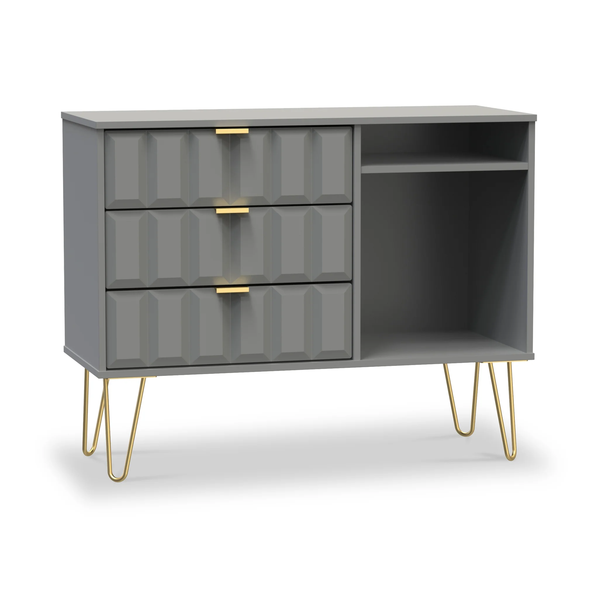 Harlow 3 Drawer TV Unit with Gold Hairpin Legs