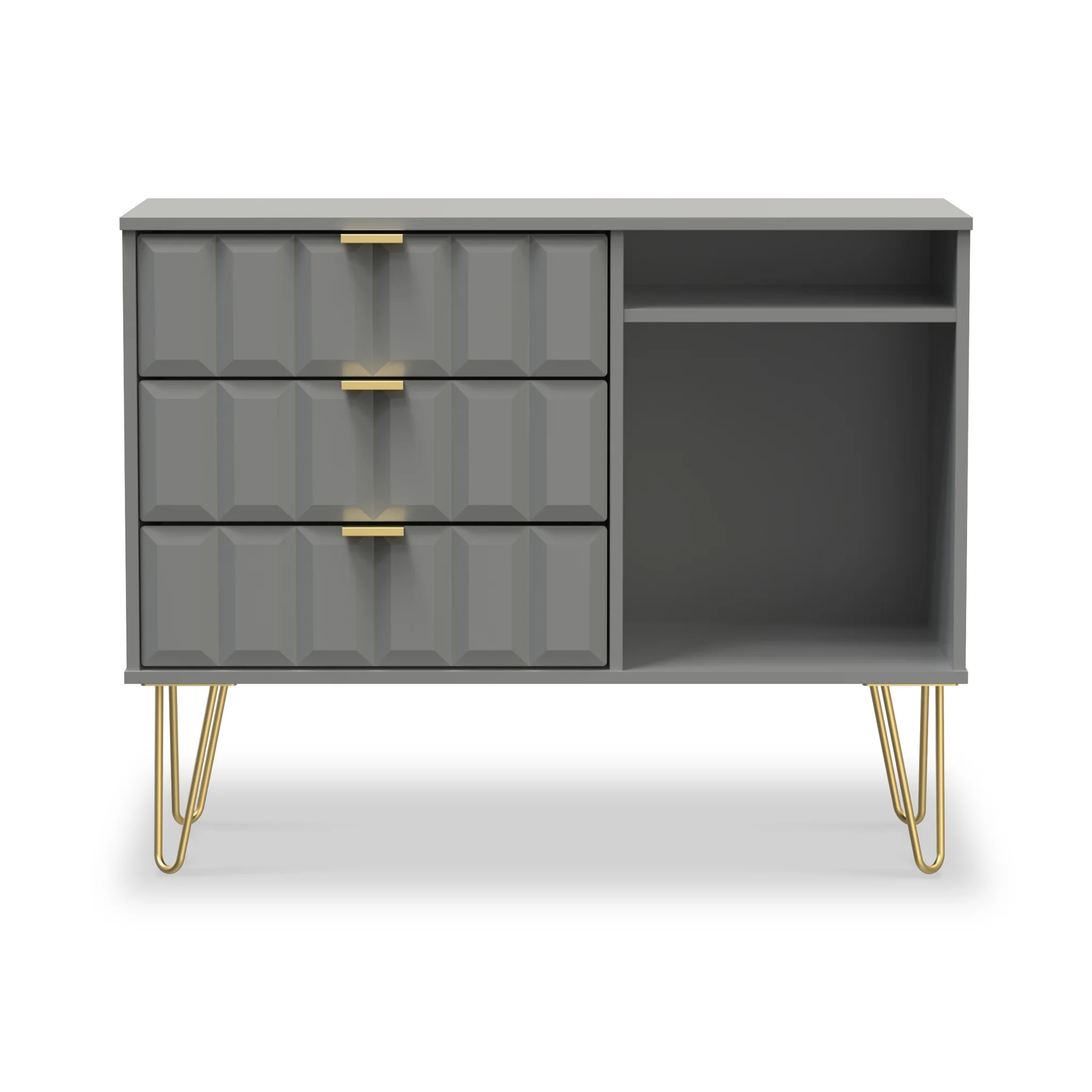 Harlow 3 Drawer TV Unit with Gold Hairpin Legs - Image 2