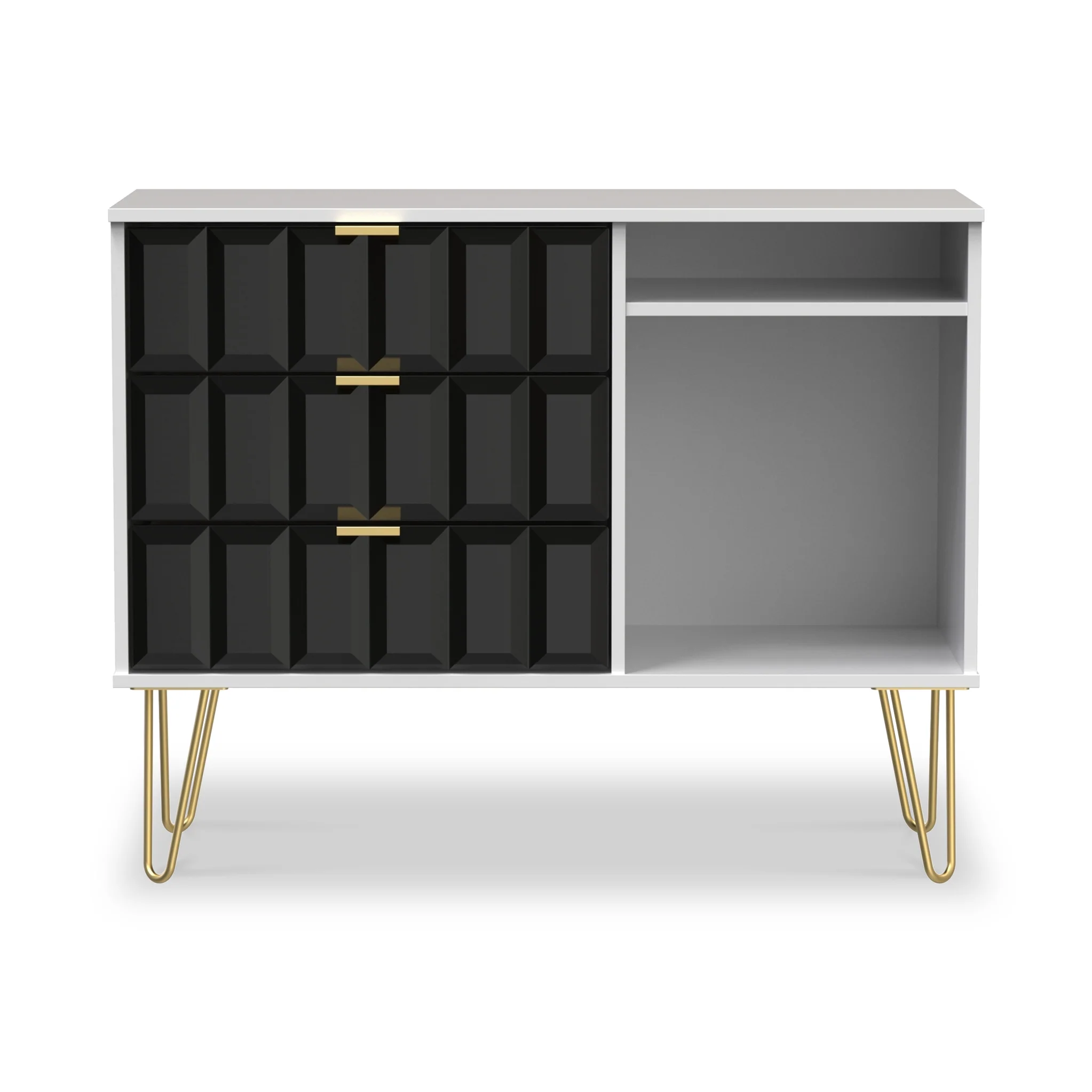 Harlow 3 Drawer TV Unit with Gold Hairpin Legs - Image 4