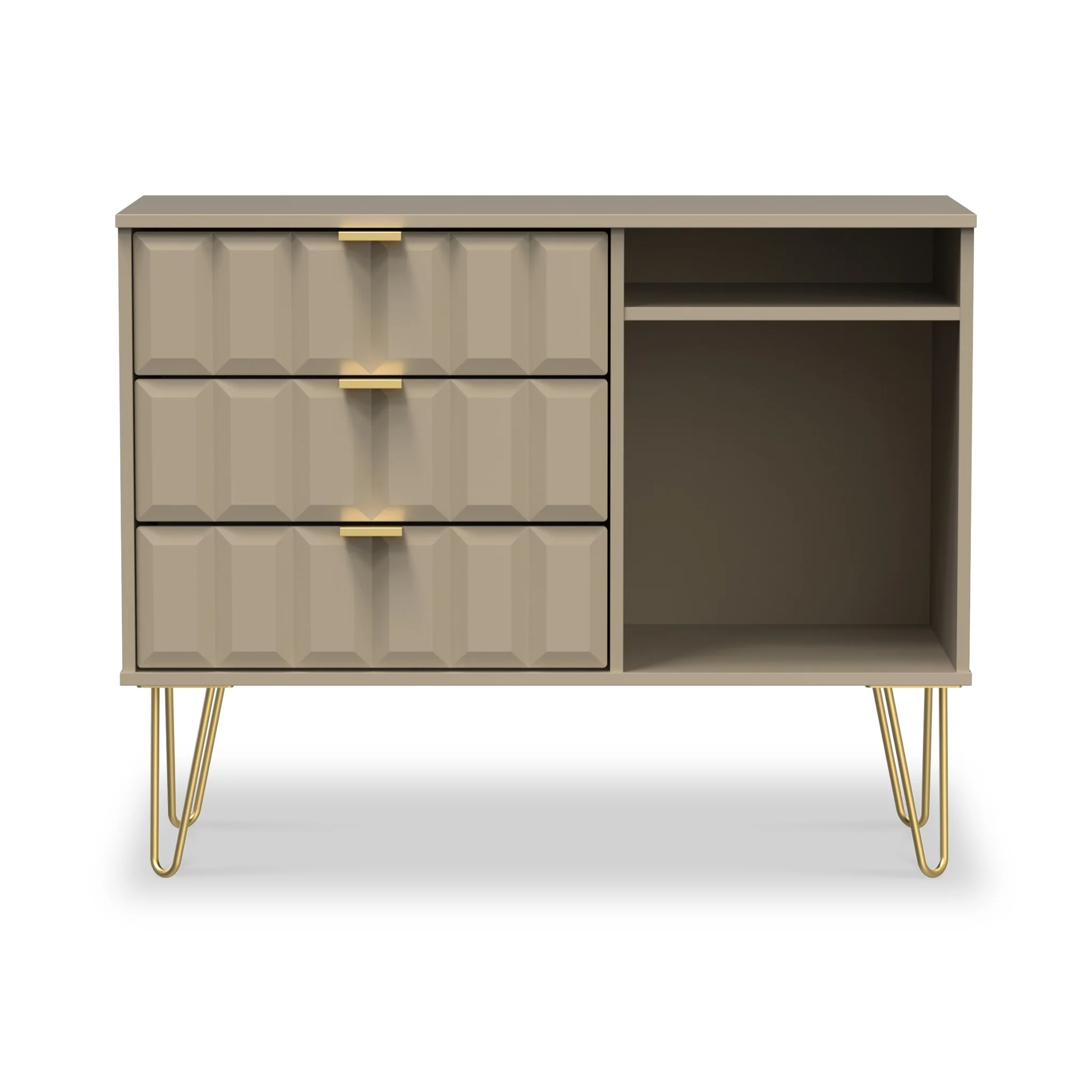 Harlow 3 Drawer TV Unit with Gold Hairpin Legs - Image 6