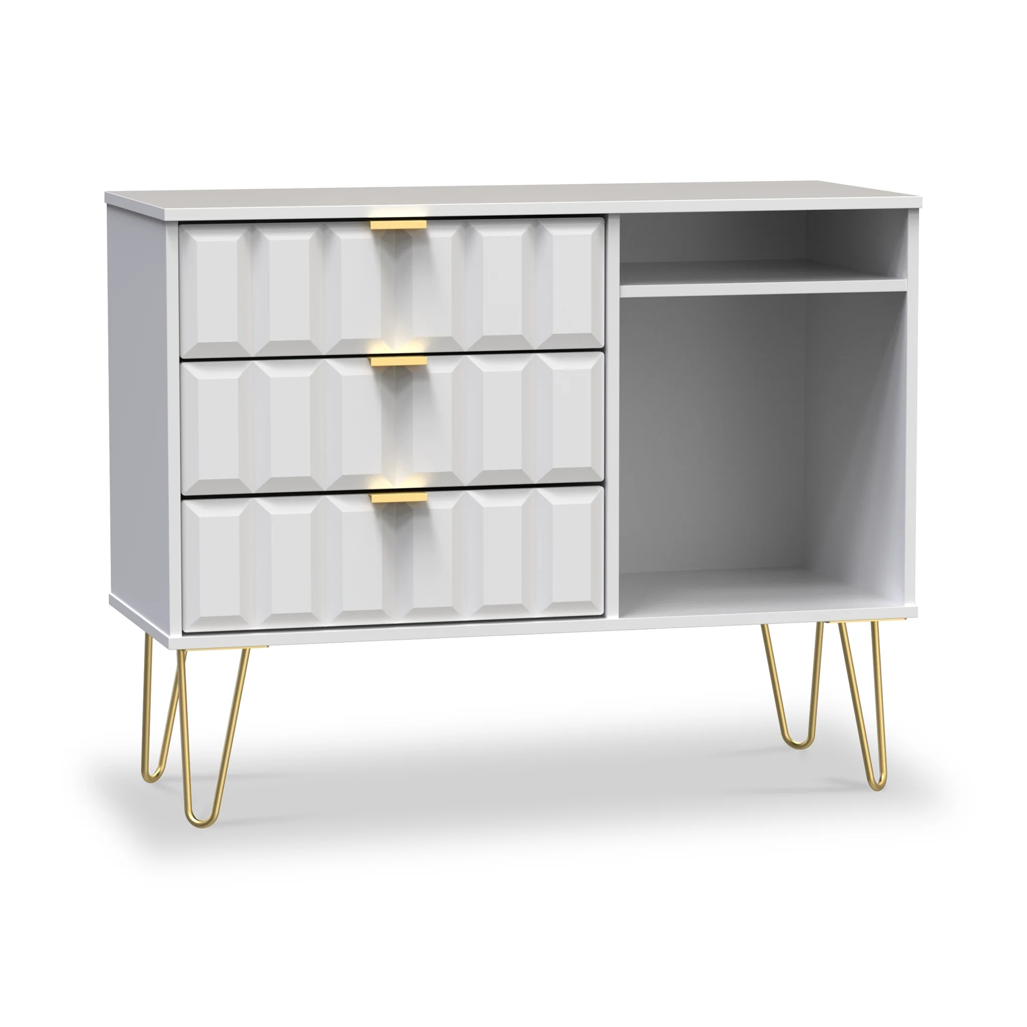 Harlow 3 Drawer TV Unit with Gold Hairpin Legs - Image 7