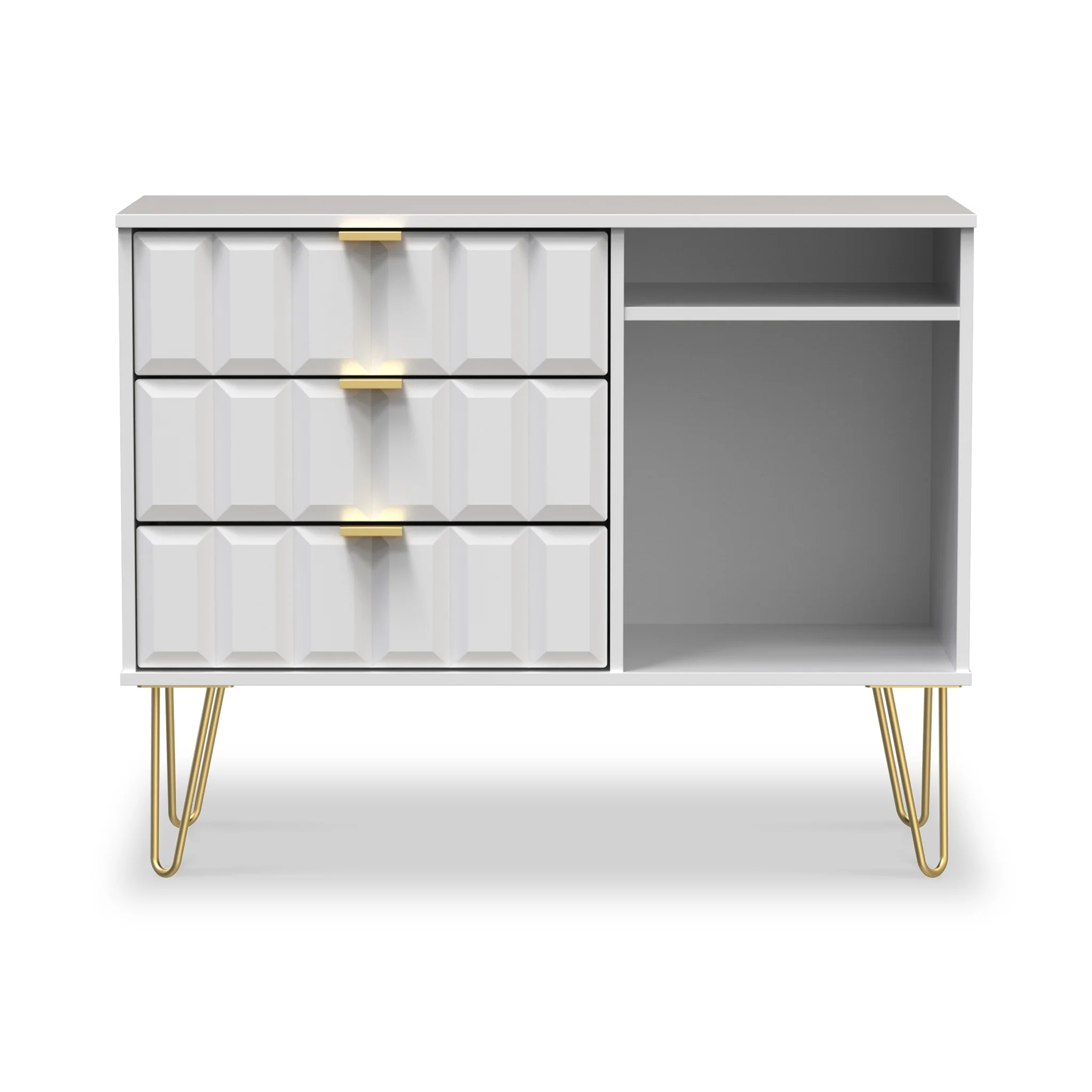 Harlow 3 Drawer TV Unit with Gold Hairpin Legs - Image 8