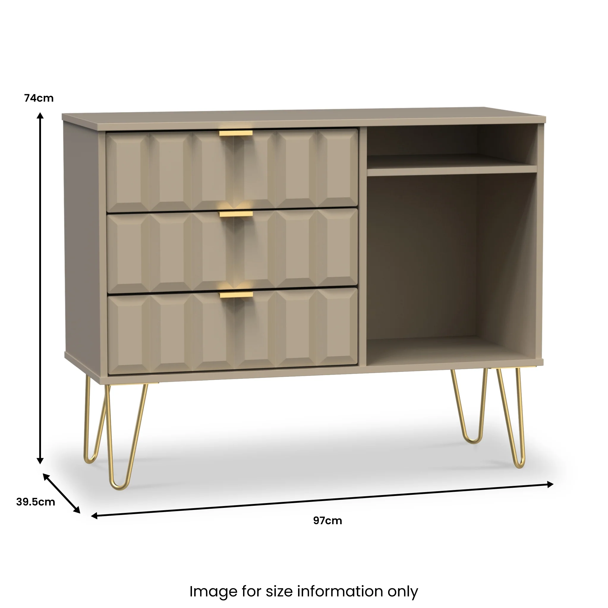Harlow 3 Drawer TV Unit with Gold Hairpin Legs - Image 9