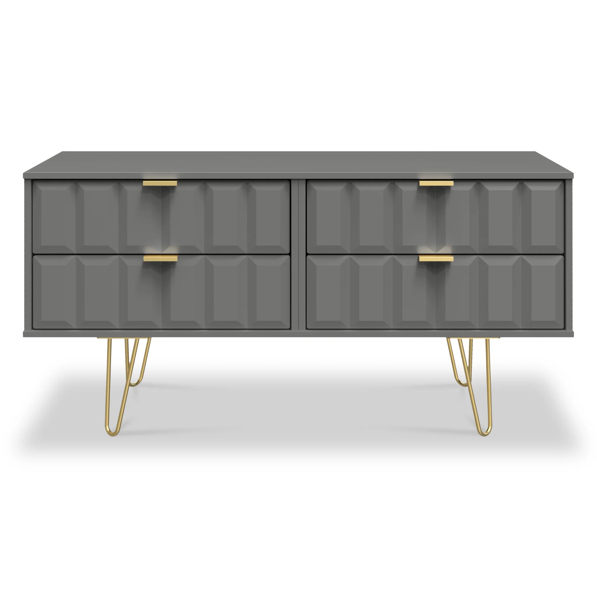 Harlow 4 Drawer Low TV Unit with Gold Hairpin Legs - Image 2