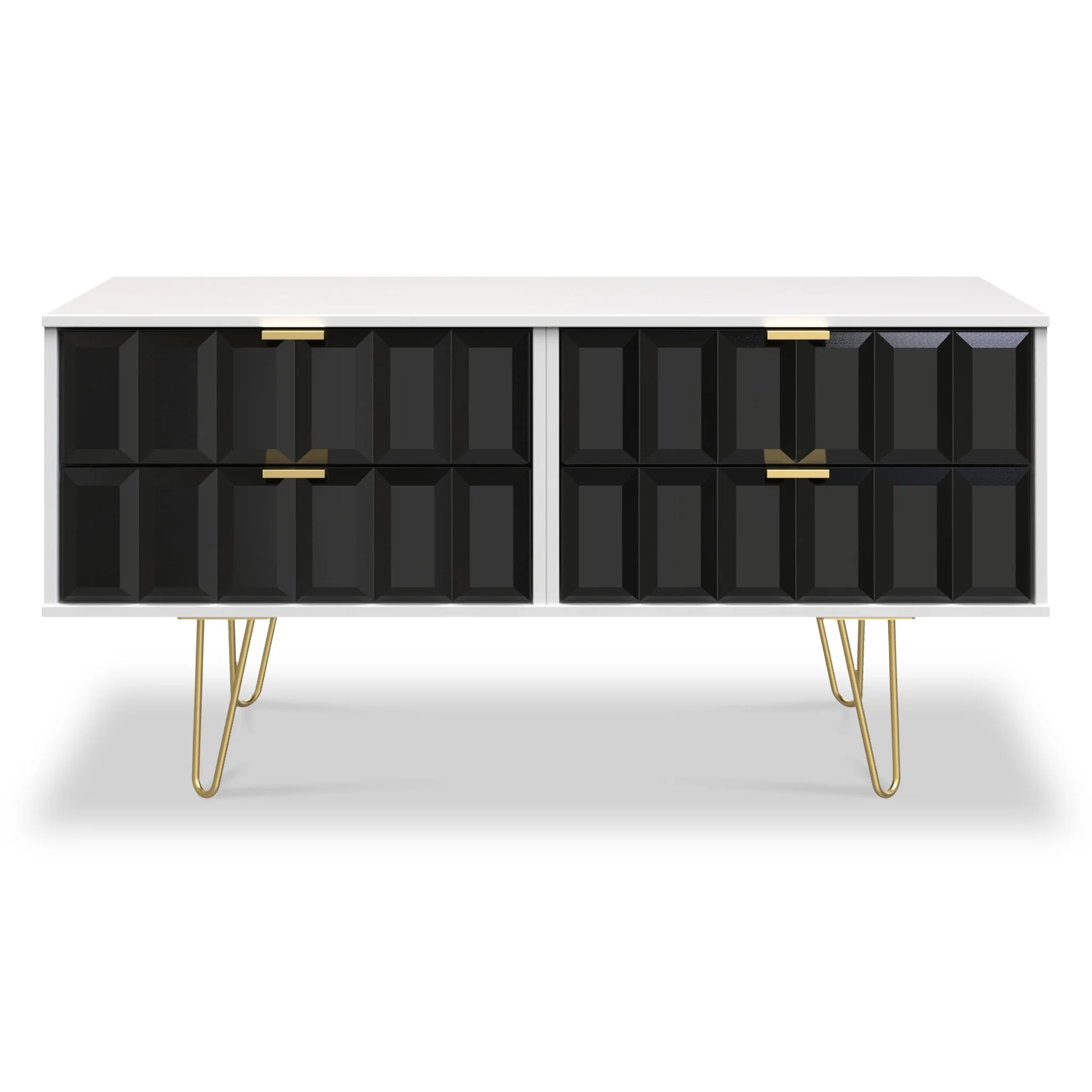 Harlow 4 Drawer Low TV Unit with Gold Hairpin Legs - Image 6