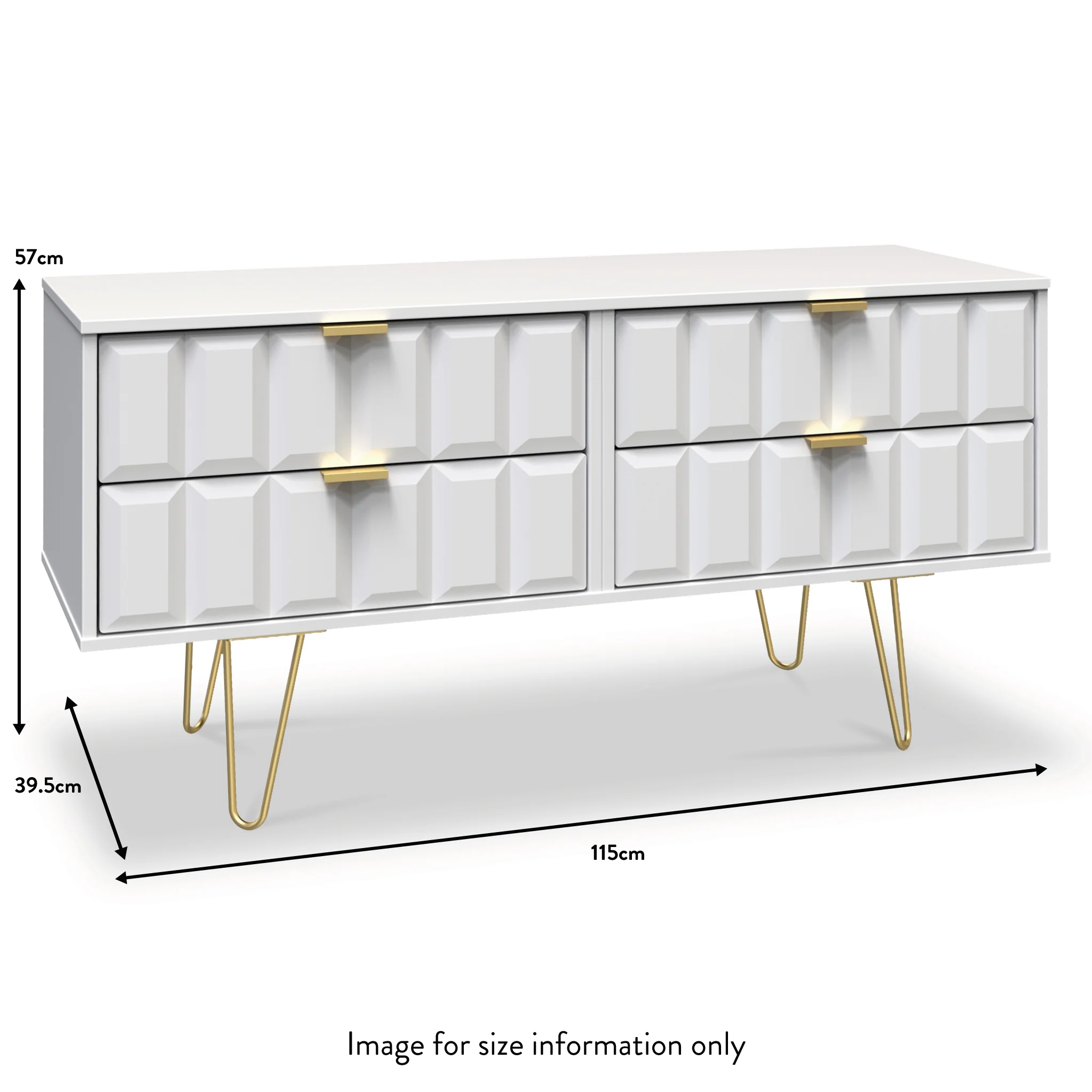 Harlow 4 Drawer Low TV Unit with Gold Hairpin Legs - Image 9