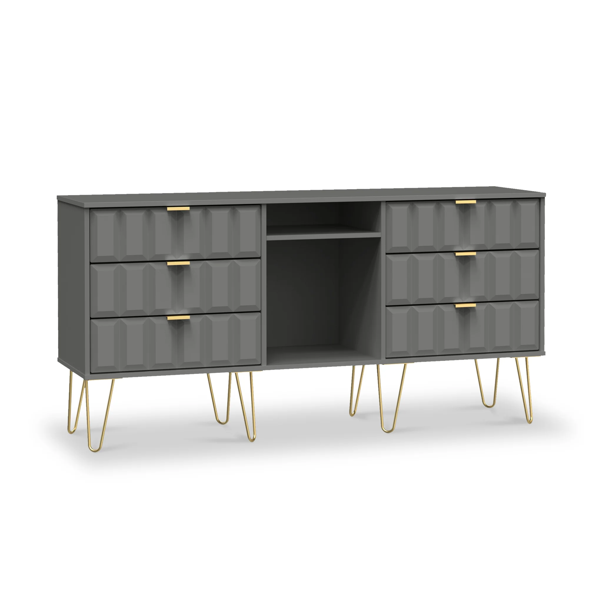Harlow 6 Drawer Sideboard with Gold Hairpin Legs - Image 4