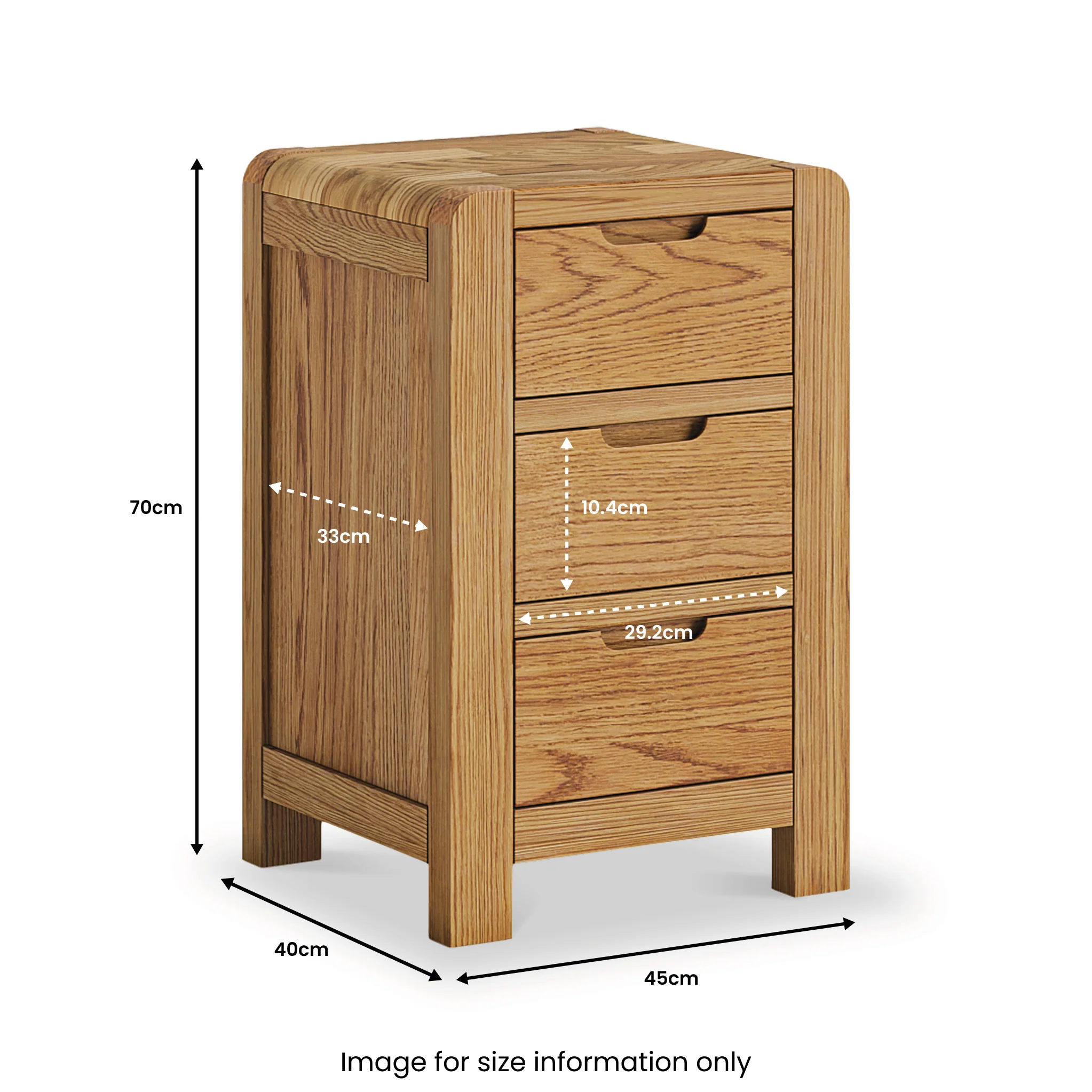 Harvey Oak 3 Drawer Bedside Table - Image 4