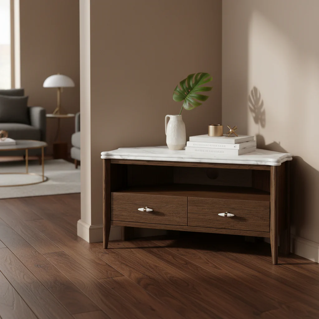 Hawthorne Dark Oak & Marble 100cm Corner TV Unit - Image 3
