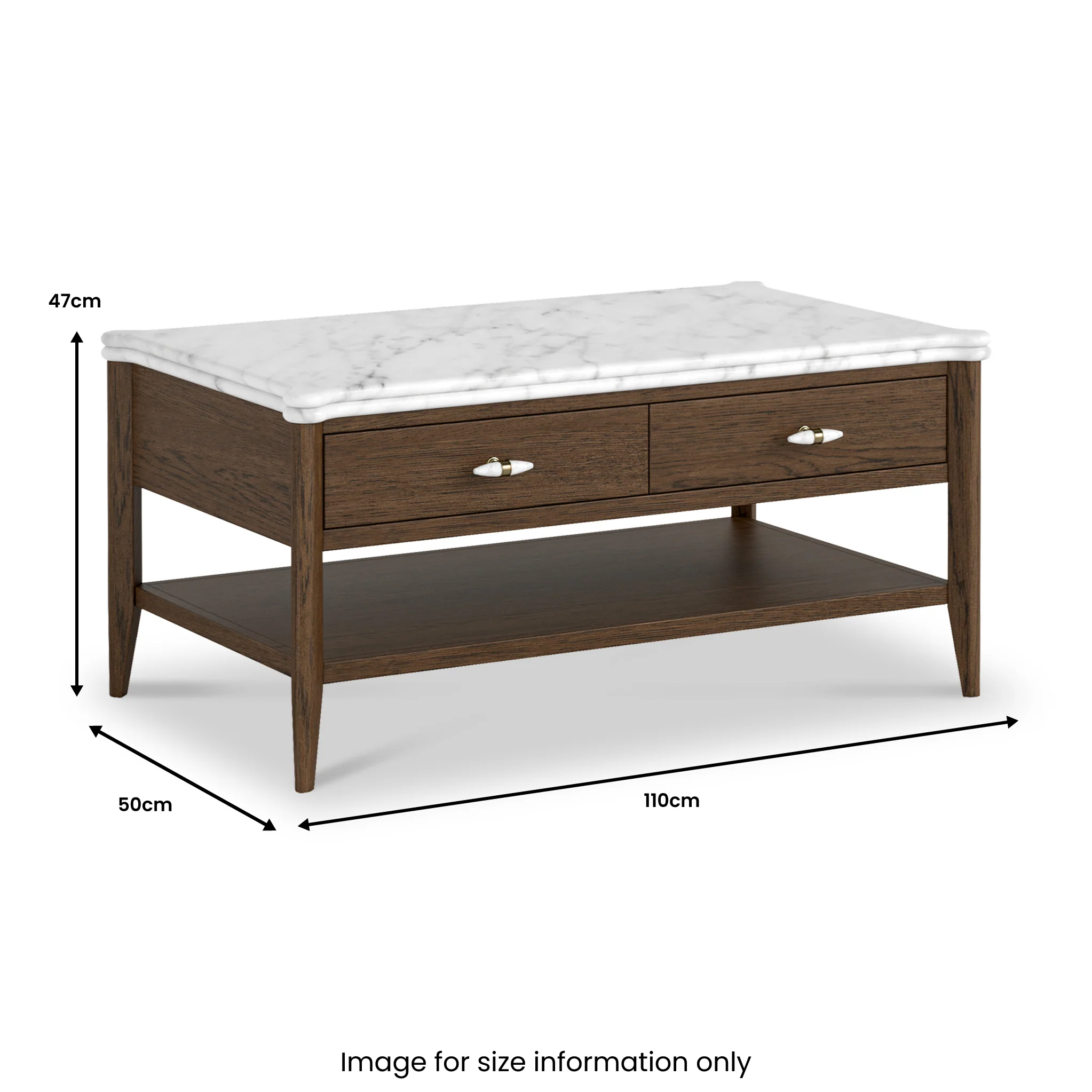 Hawthorne Dark Oak & Marble 2 Drawer Coffee Table - Image 5