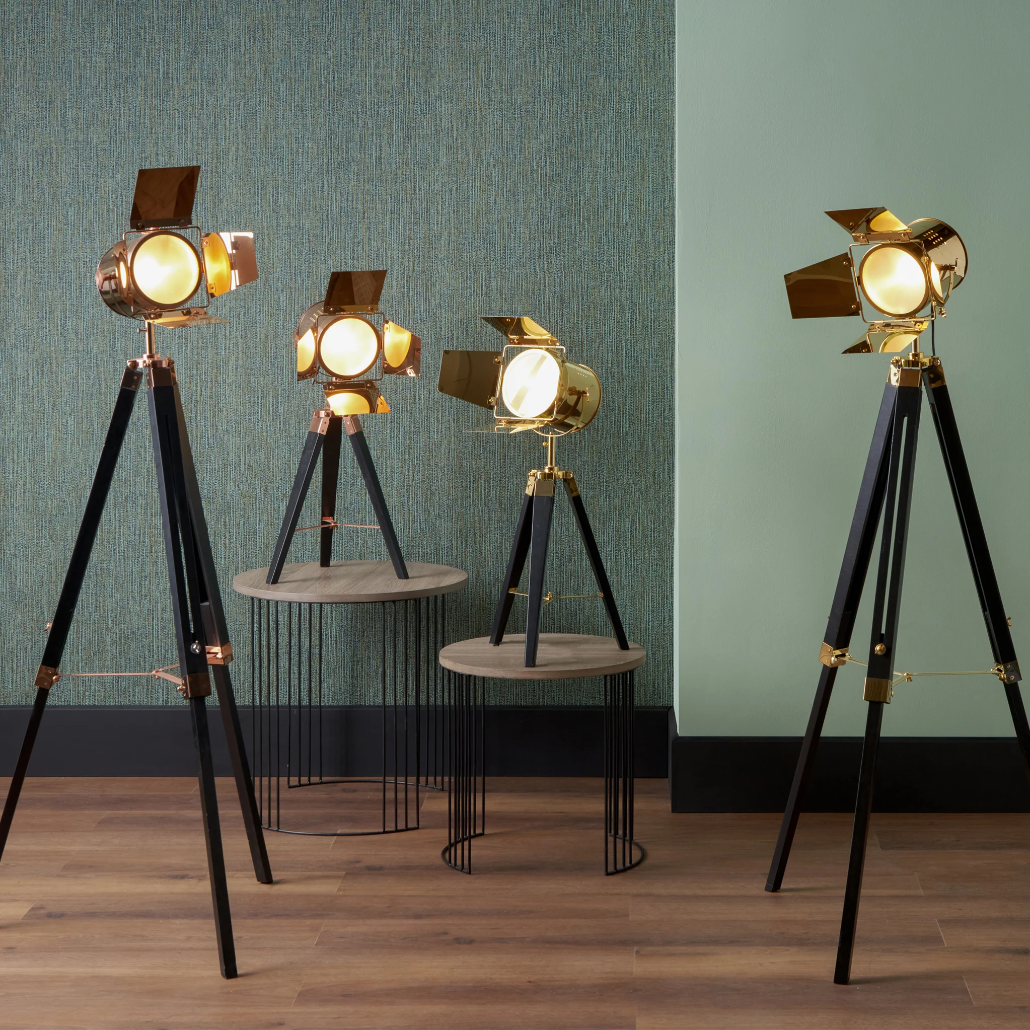 Hereford Gold and Black Tripod Film Floor Lamp - Image 8