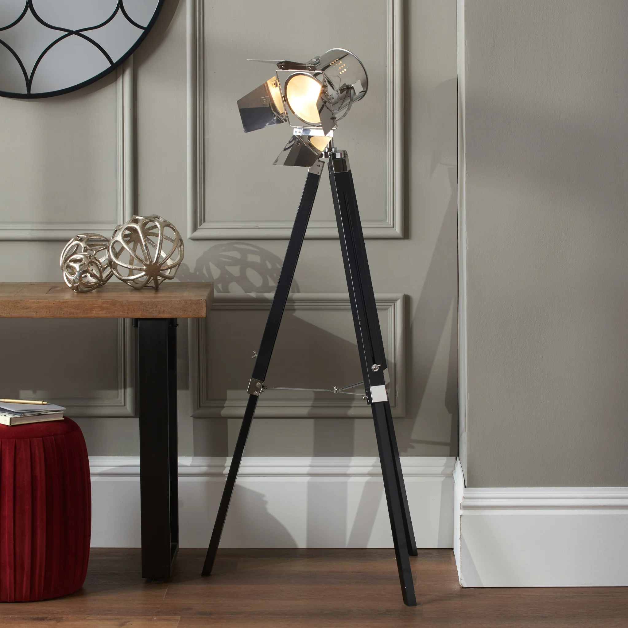 Hereford Silver and Black Tripod Floor Lamp - Image 2