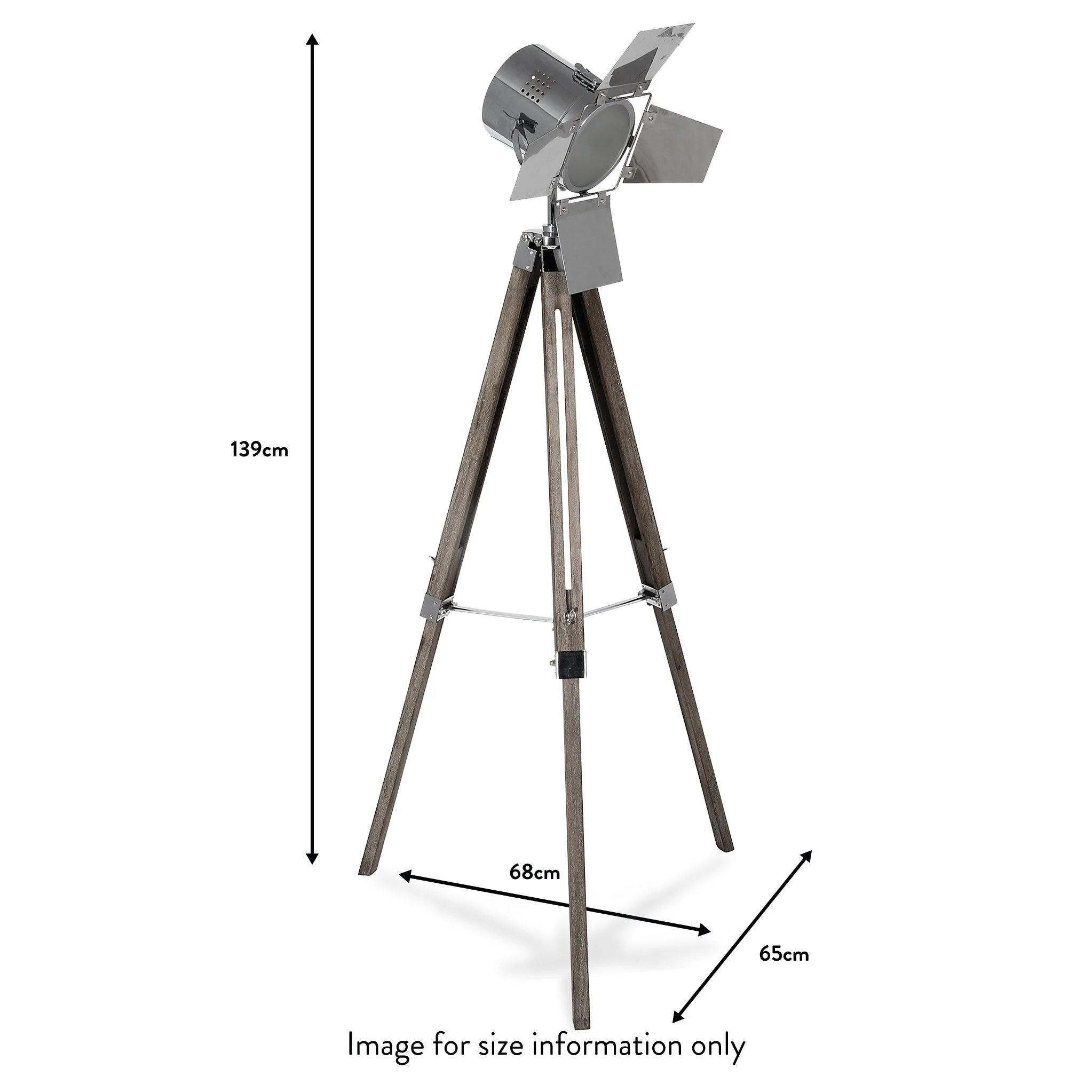 Hereford Silver Metal and Wood Tripod Film Floor Lamp - Image 3